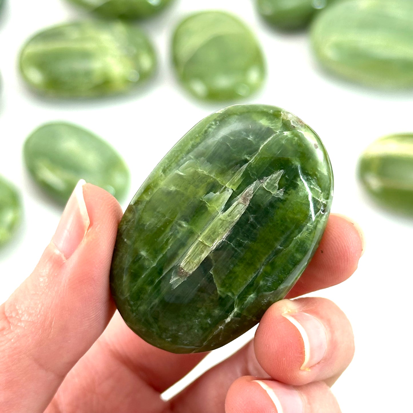 Tremolite Palm Stone | Polished Green Crystal Worry Stone (Heart Chakra)