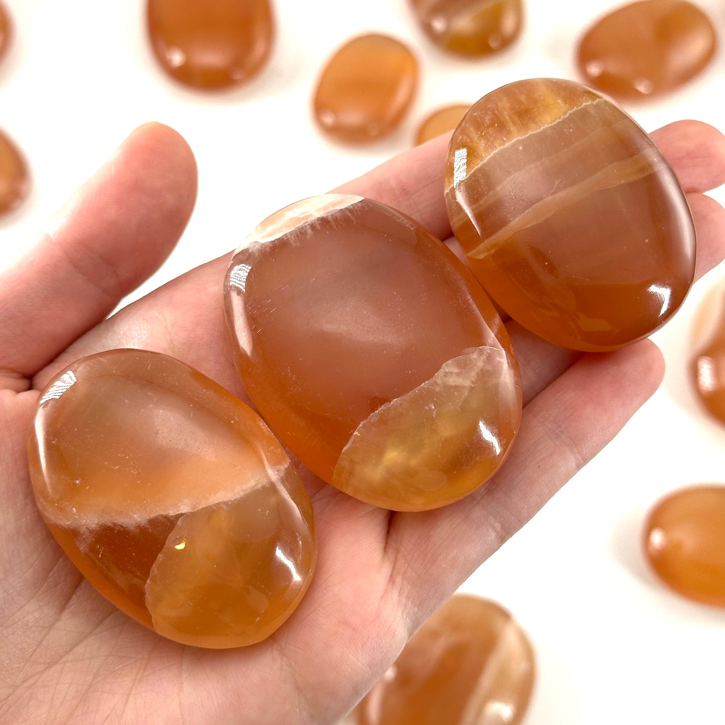 Honey Calcite Palm Stone | Polished Orange Crystal Worry Stone (Sacral Chakra)