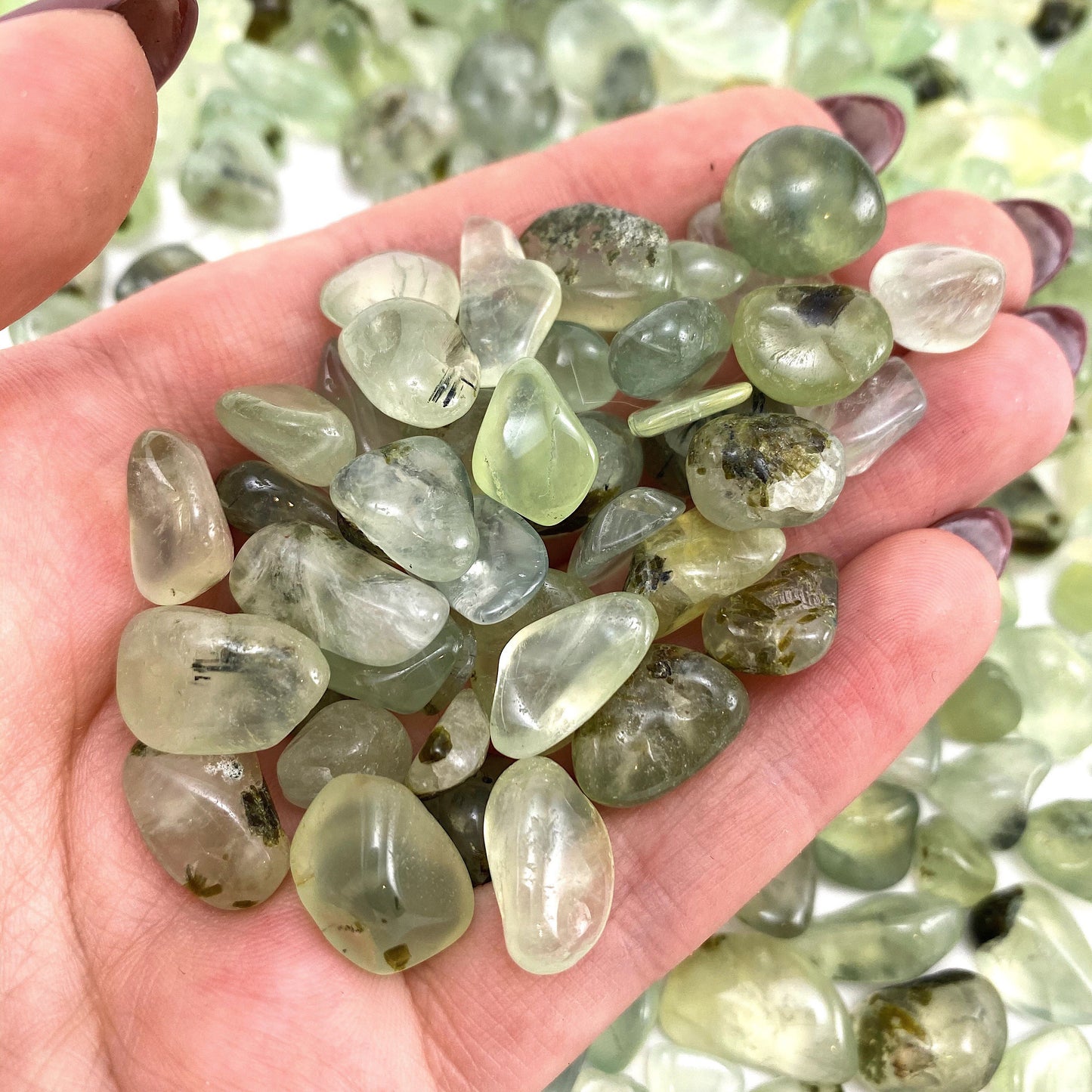 20g of Prehnite, mini tumbled stones, tumbled crystal, tumbled prehnite, prehnite chips