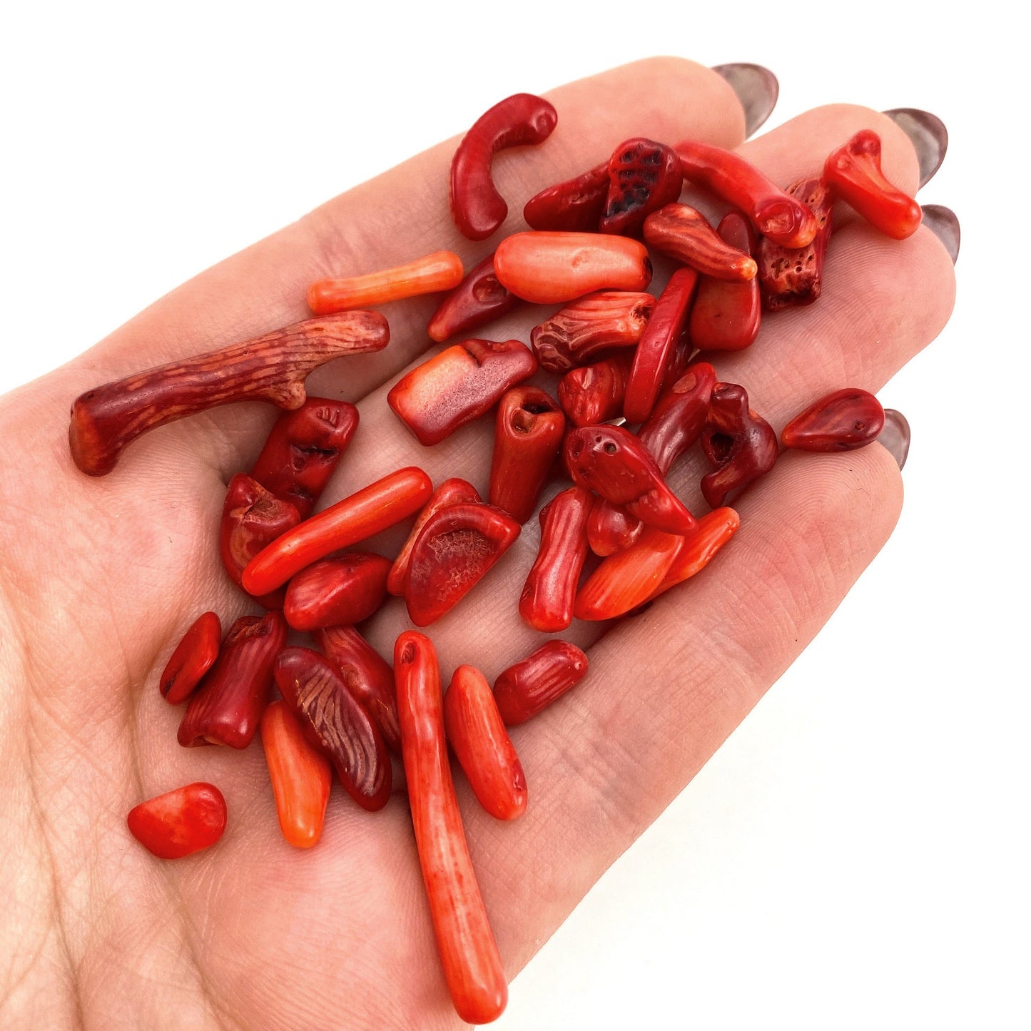 20g of Red Coral, mini tumbled stones, tumbled crystal, tumbled red coral, red coral chips
