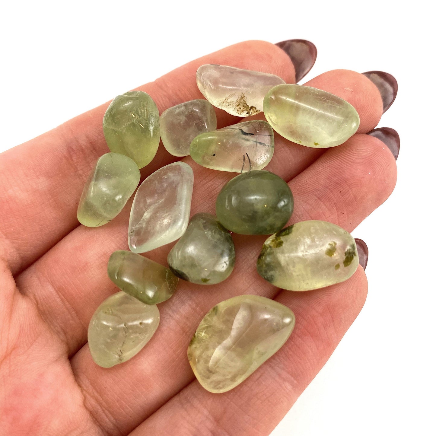 20g of Prehnite, mini tumbled stones, tumbled crystal, tumbled prehnite, prehnite chips