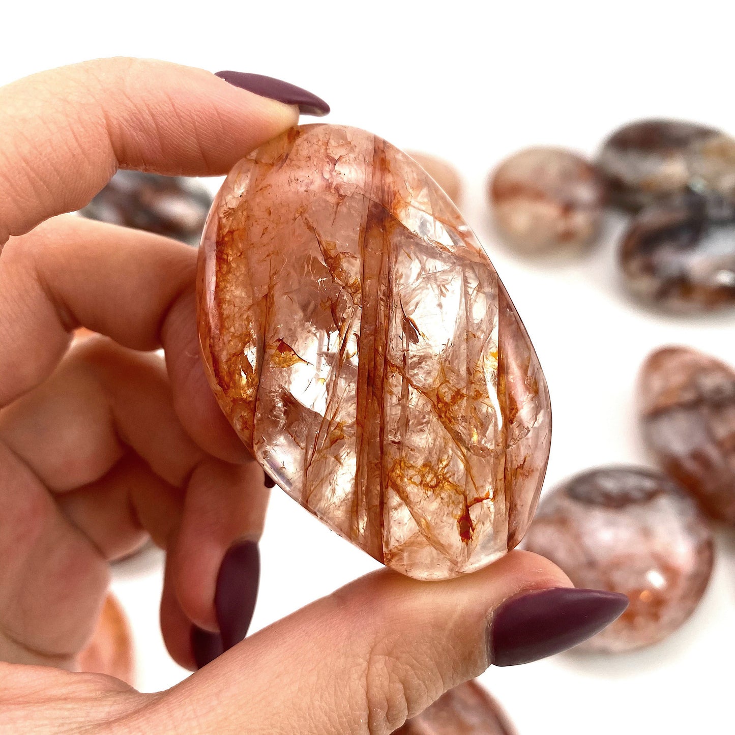 Fire Quartz Palm Stone, red fire quartz, red hematoid quartz palmstone, crystal palm stone, chakra palm stone