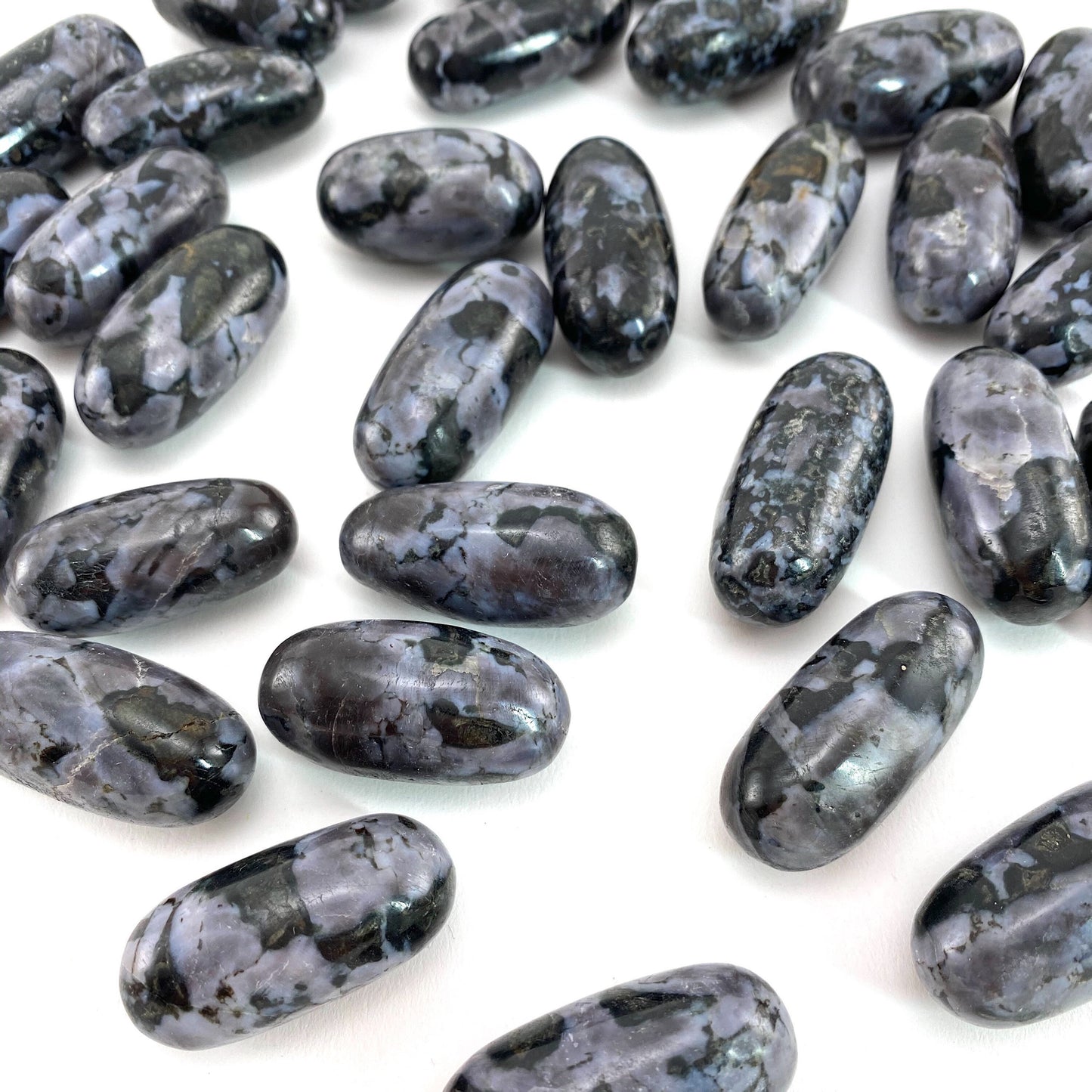 ONE Polished Gabbro Stone, natural gabbro, tumbled merlinite, gabbro tumble, merlinite palm stone