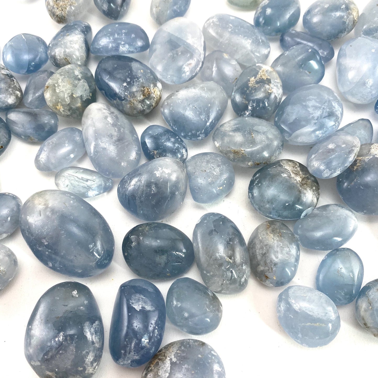 Tumbled Celestite Crystal, tumbled celestite, blue celestite, celestite palm stone