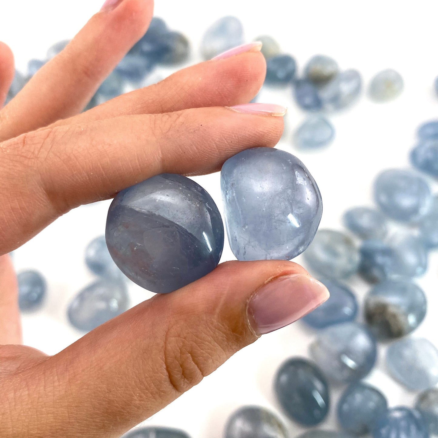Tumbled Celestite Crystal, tumbled celestite, blue celestite, celestite palm stone