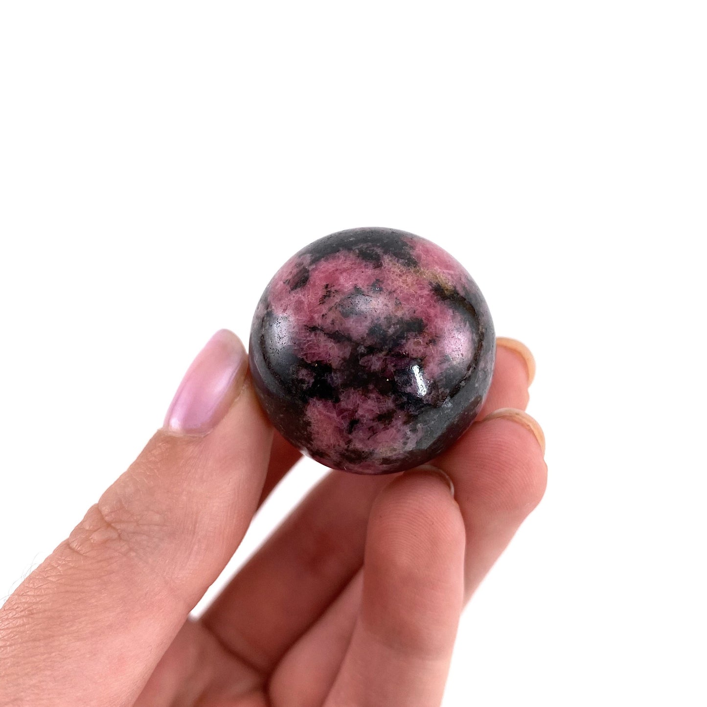 Rhodonite Sphere, crystal ball, Rhodonite sphere, Rhodonite palm stone, crystal sphere
