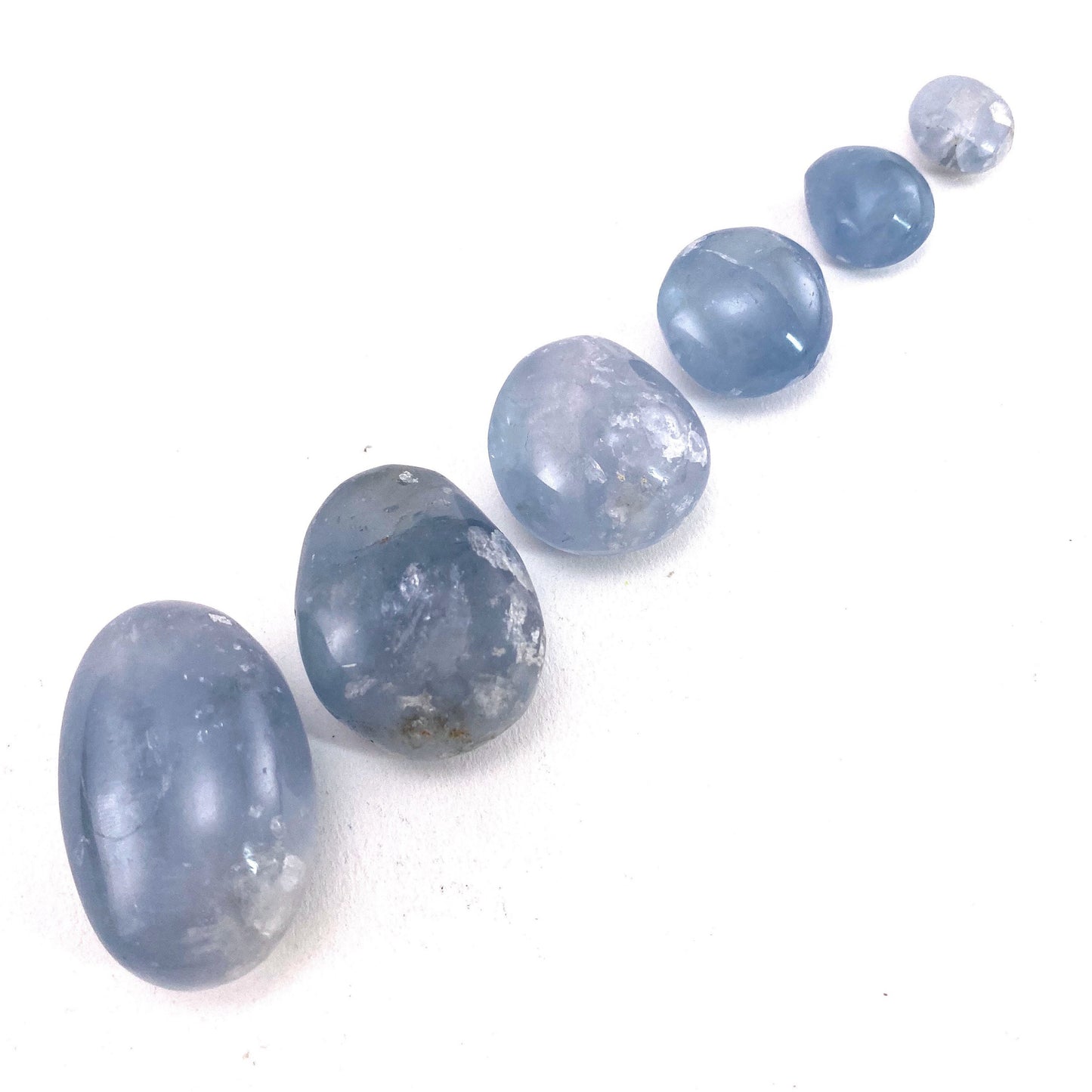 Tumbled Celestite Crystal, tumbled celestite, blue celestite, celestite palm stone