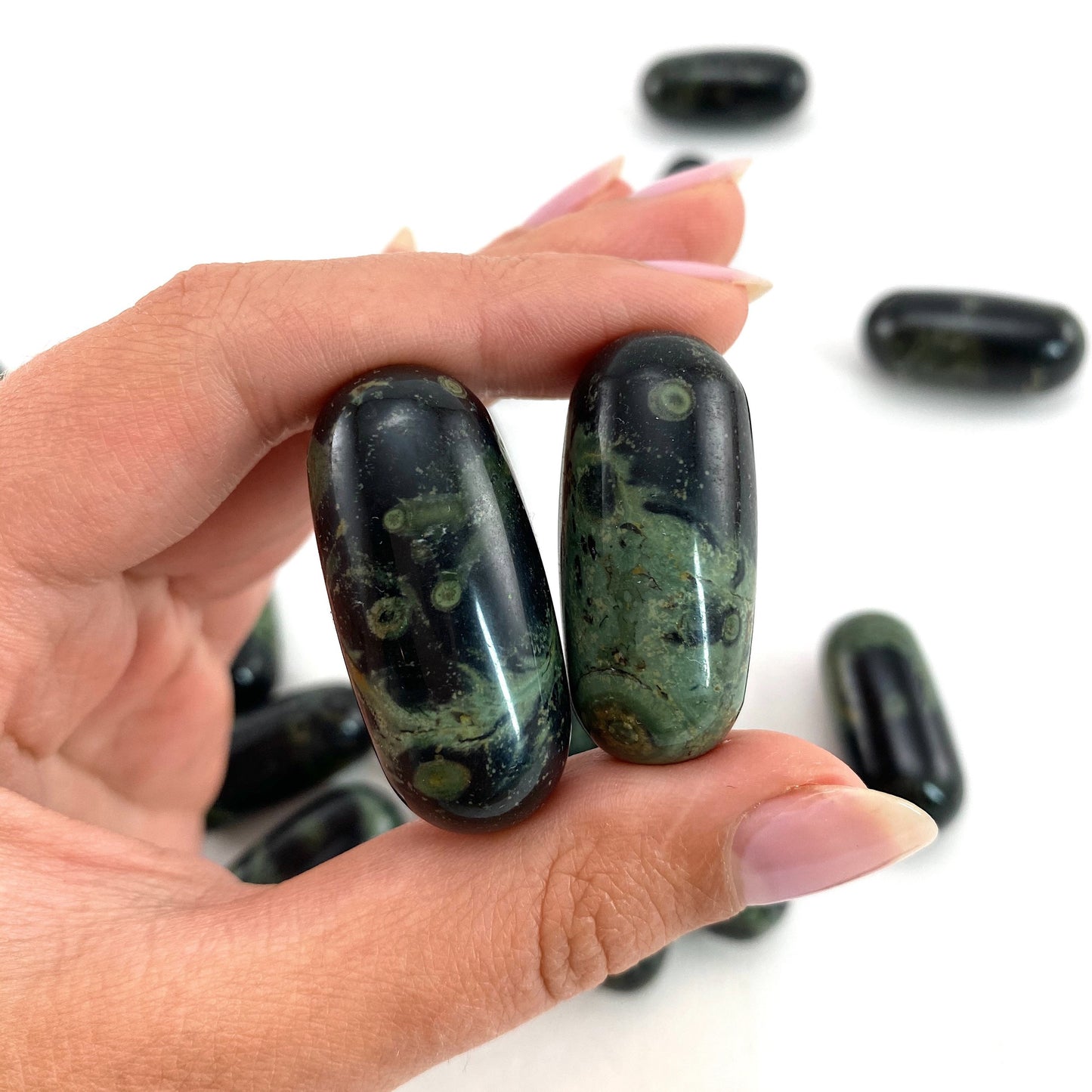 ONE Polished Kambaba Jasper, green jasper, tumbled Kambaba jasper, Kambaba jasper palm stone