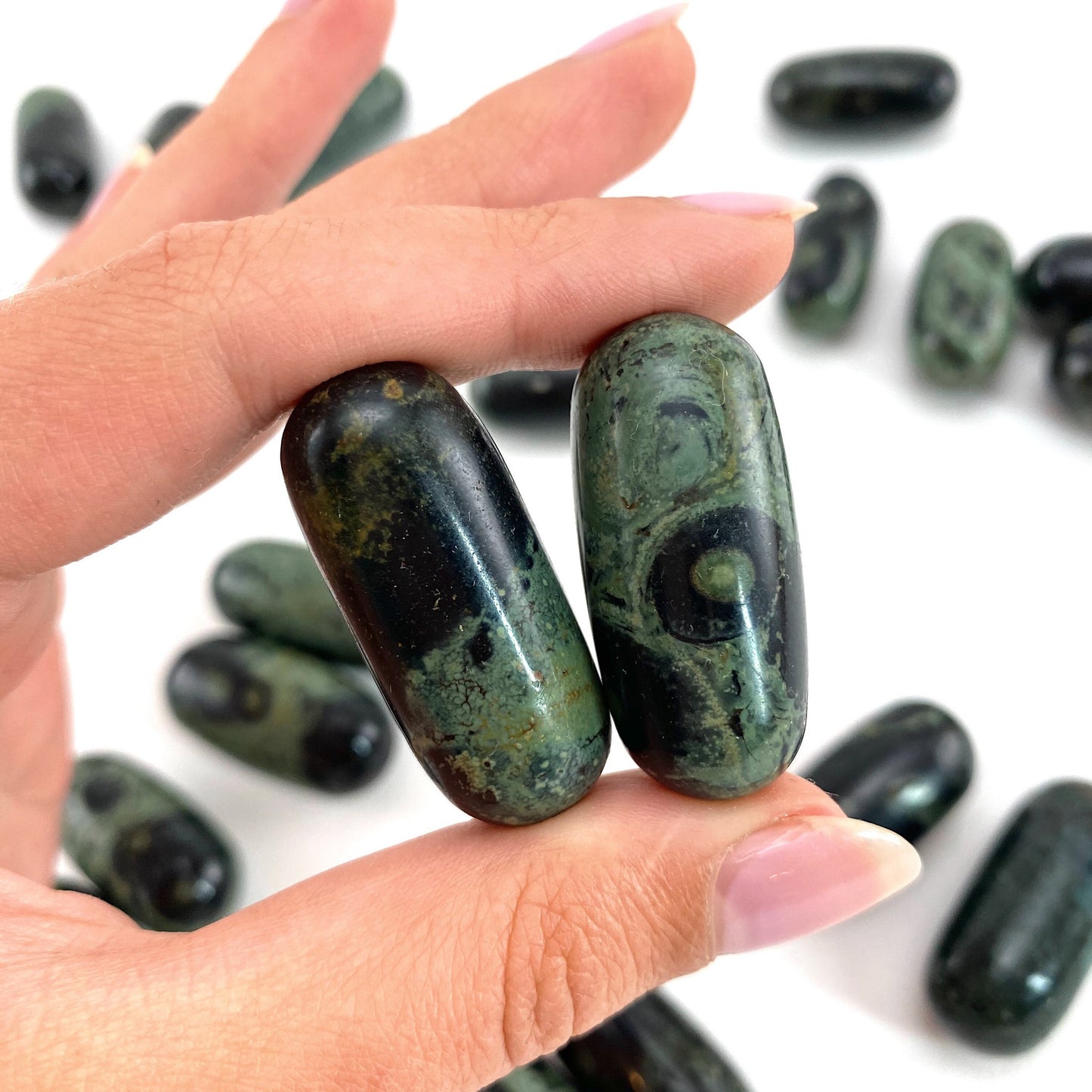ONE Polished Kambaba Jasper, green jasper, tumbled Kambaba jasper, Kambaba jasper palm stone