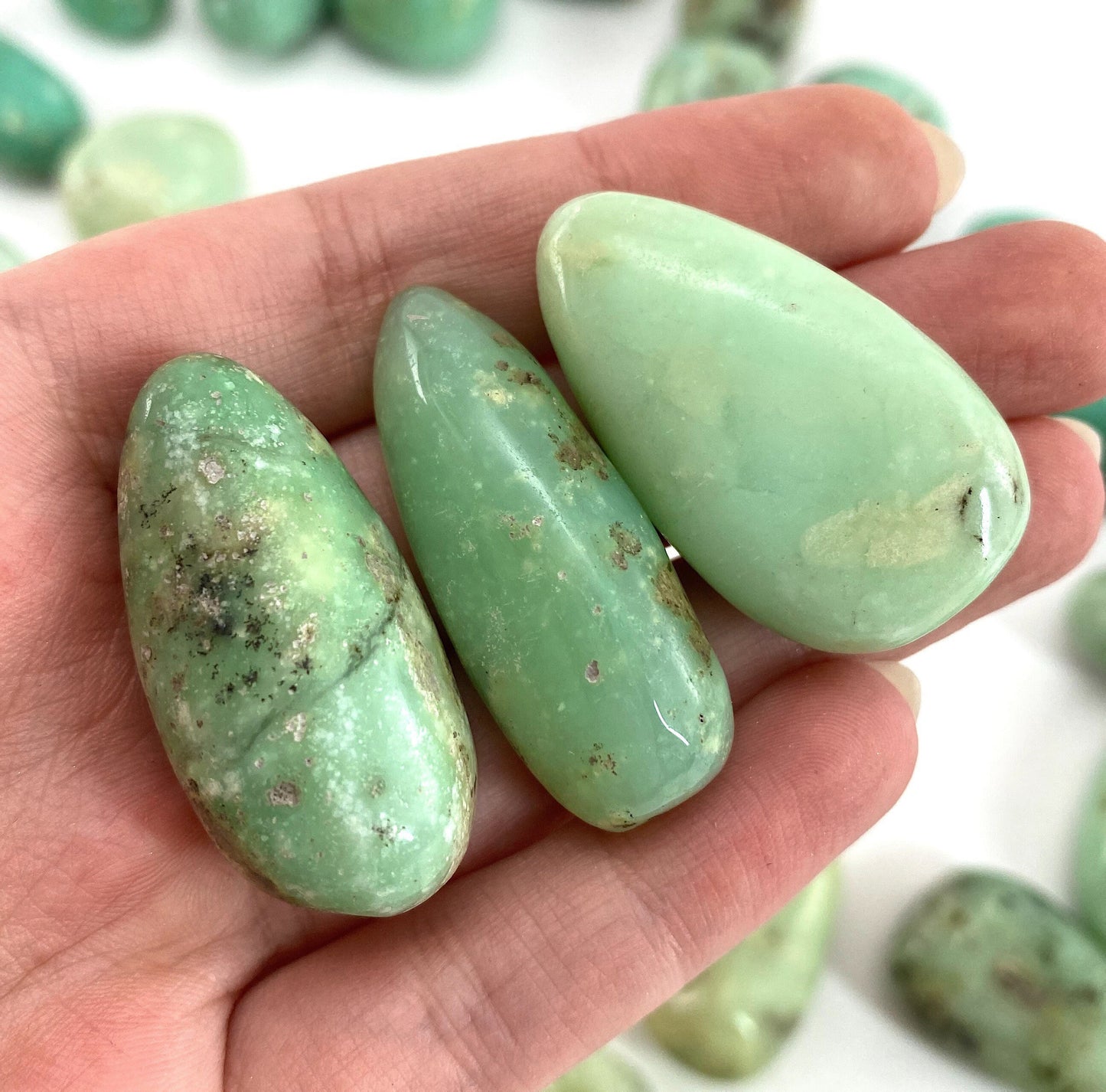 Rare! Tumbled Gem Chrysoprase, green chrysoprase, polished chrysoprase, gem chrysoprase tumble, tumbled stones, tumbled crystals
