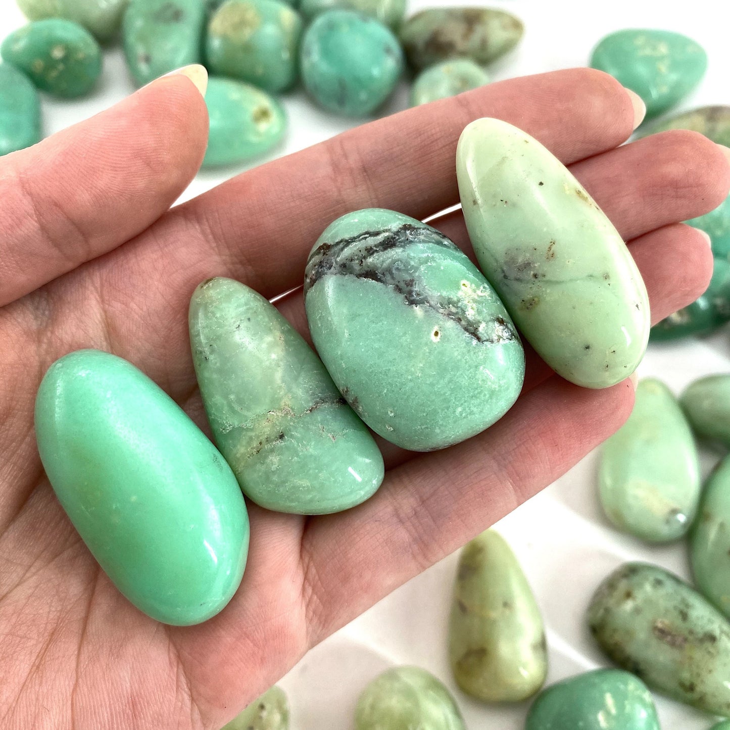 Rare! Tumbled Gem Chrysoprase, green chrysoprase, polished chrysoprase, gem chrysoprase tumble, tumbled stones, tumbled crystals
