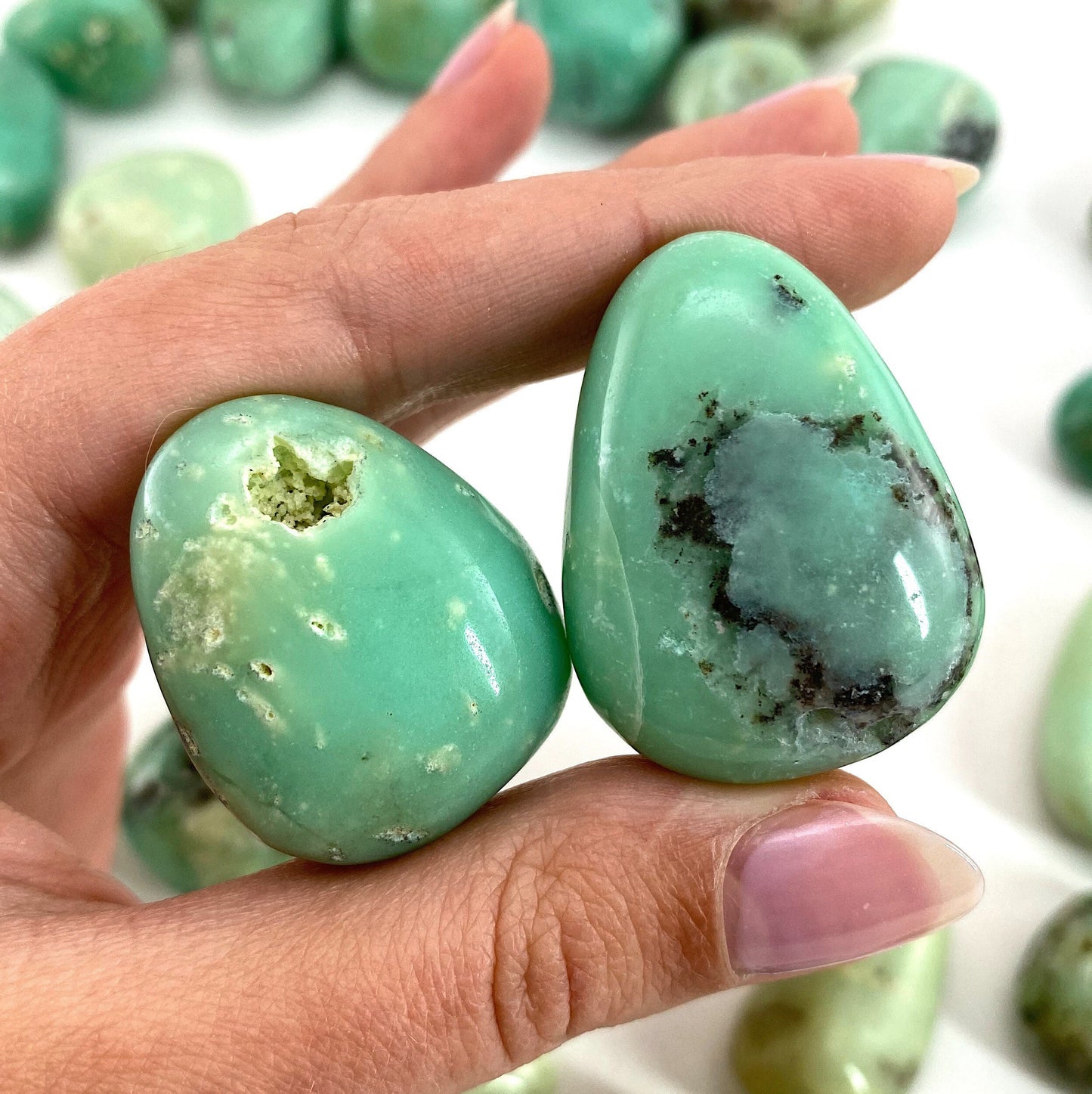 Rare! Tumbled Gem Chrysoprase, green chrysoprase, polished chrysoprase, gem chrysoprase tumble, tumbled stones, tumbled crystals