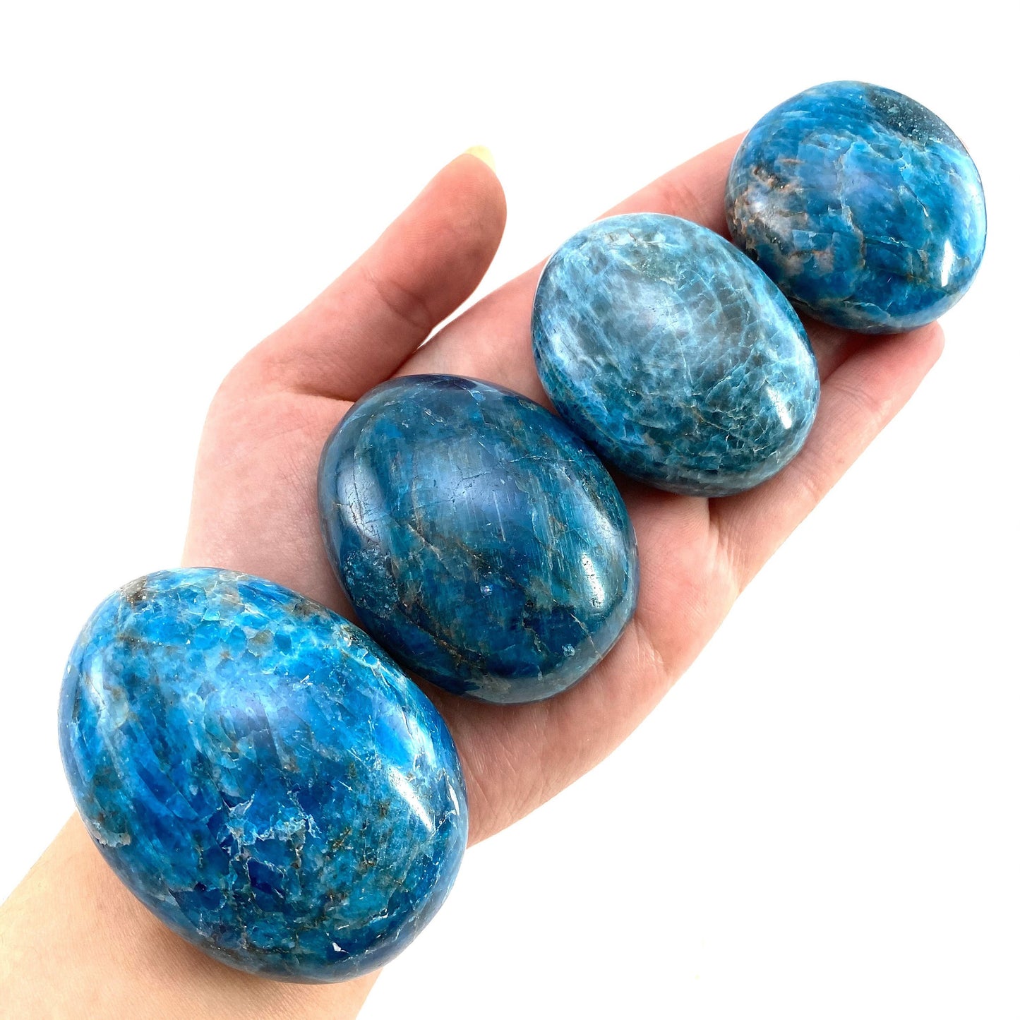 Blue apatite palmstone, blue apatite palm stone, blue apatite, polished blue apatite, chakra palm stone