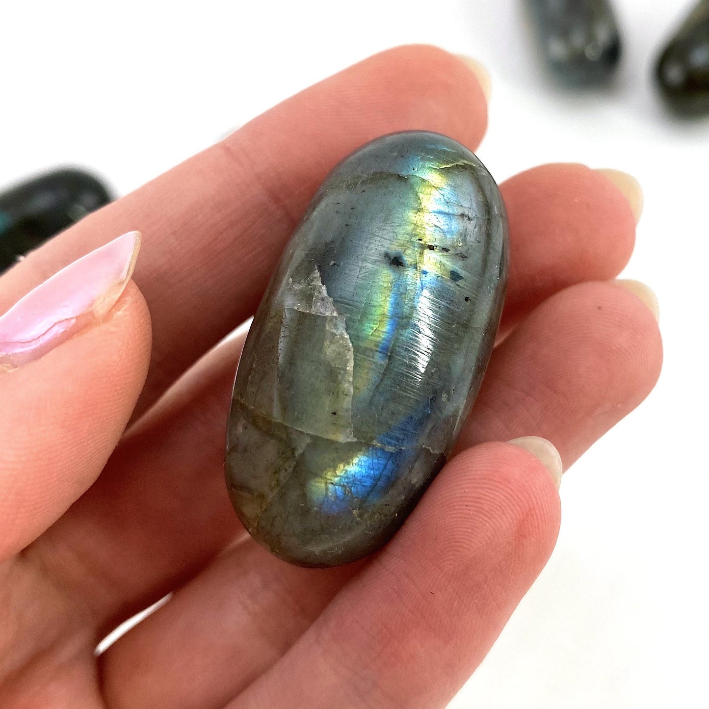 ONE Polished Labradorite, labradorite, tumbled labradorite, blue labradorite, labradorite palm stone