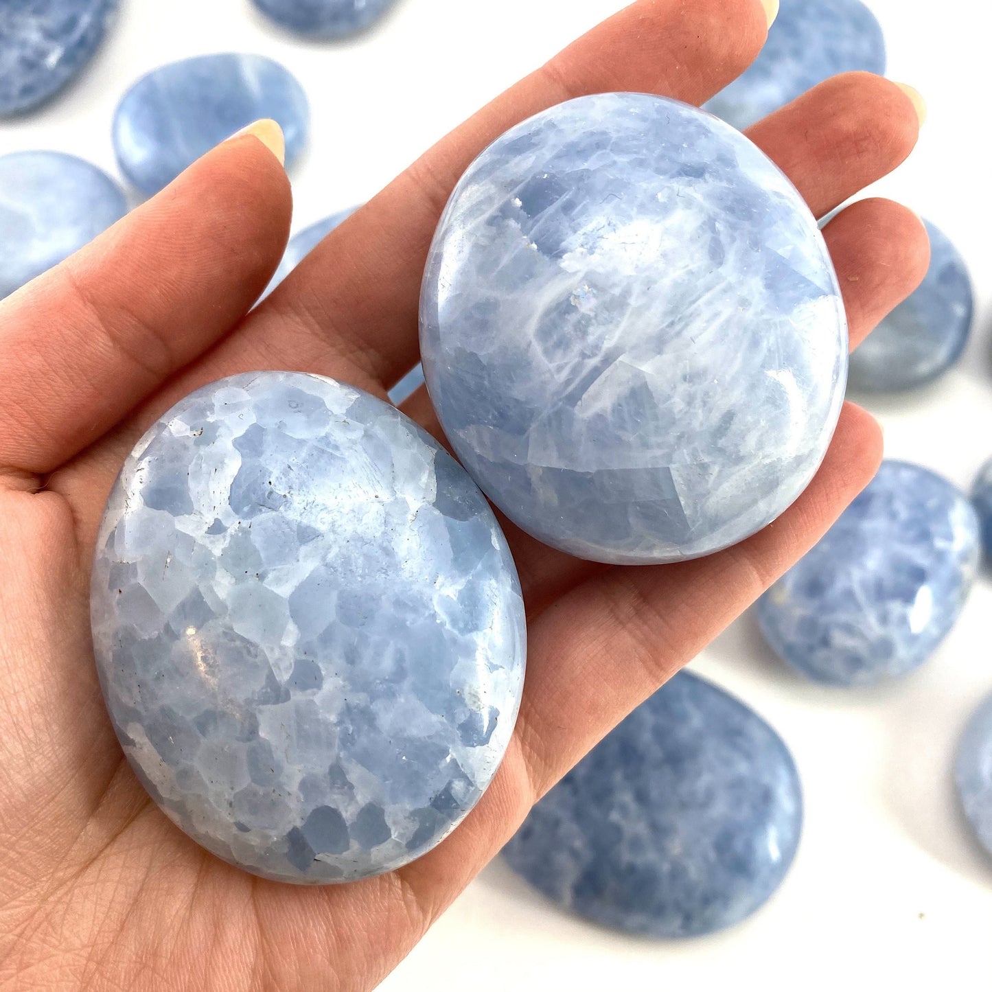 Blue Calcite Palm Stone, blue calcite, blue calcite palmstone, palm stone, worry stone