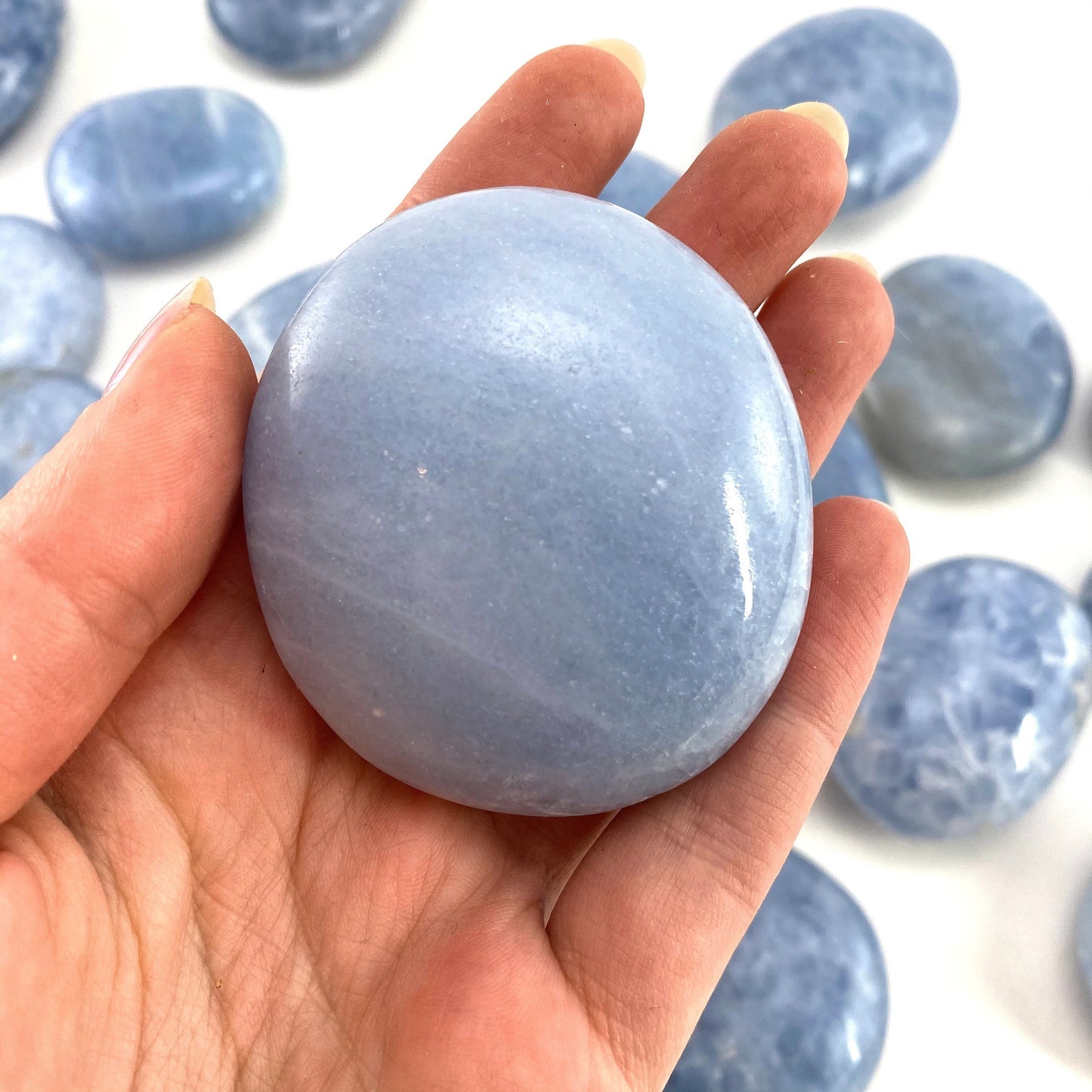 Blue Calcite Palm Stone, blue calcite, blue calcite palmstone, palm stone, worry stone