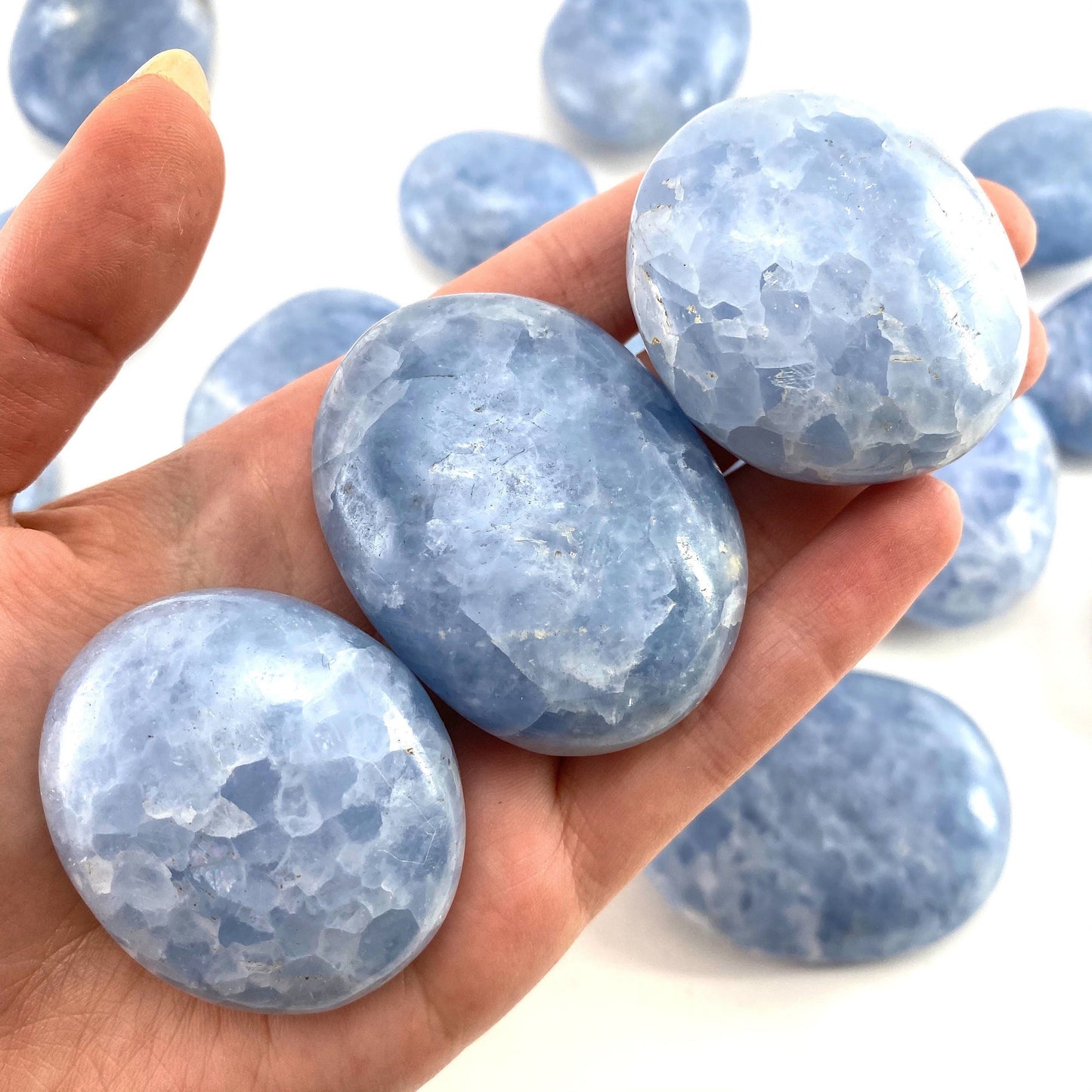 Blue Calcite Palm Stone, blue calcite, blue calcite palmstone, palm stone, worry stone