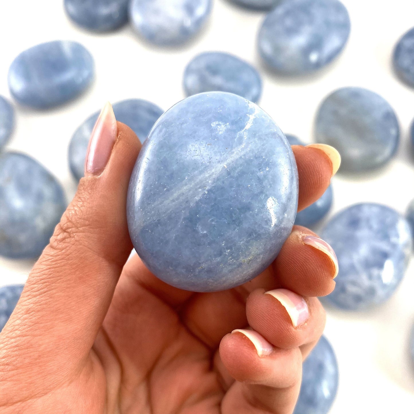 Blue Calcite Palm Stone, blue calcite, blue calcite palmstone, palm stone, worry stone