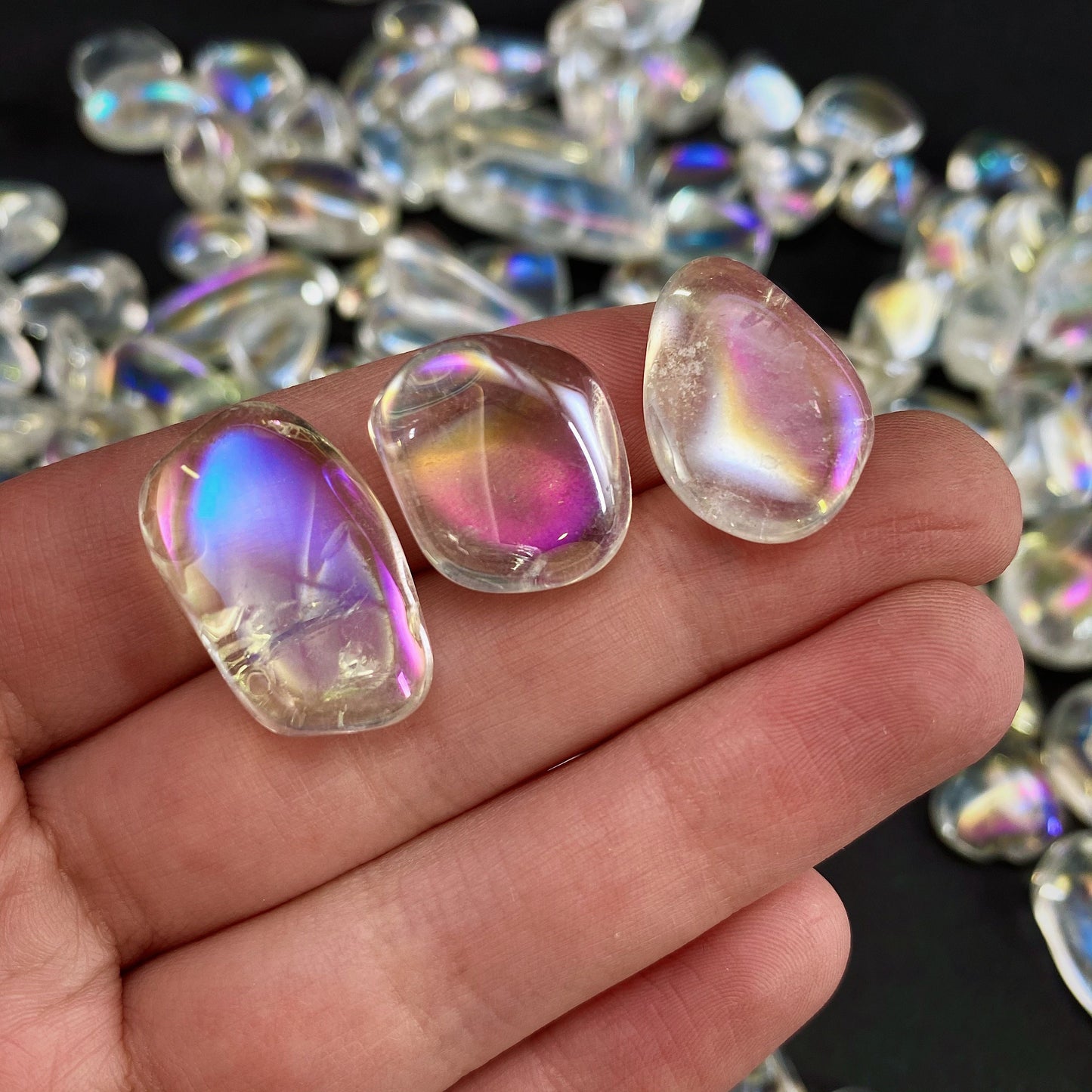 20g of tumbled angel aura quartz, aura quartz, polished angel aura quartz, angel aura quartz tumble, rainbow aura crystal