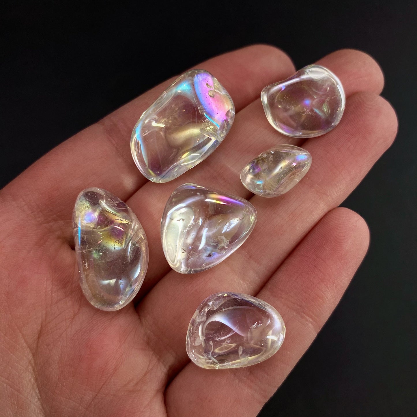 20g of tumbled angel aura quartz, aura quartz, polished angel aura quartz, angel aura quartz tumble, rainbow aura crystal
