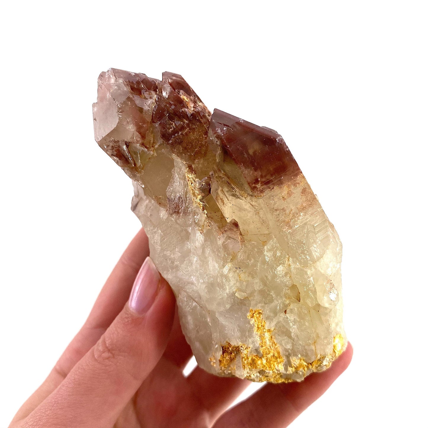 Red Hematite Quartz Cluster (Zimbabwe), quartz crystal, hematite quartz point, red phantom quartz, fire quartz