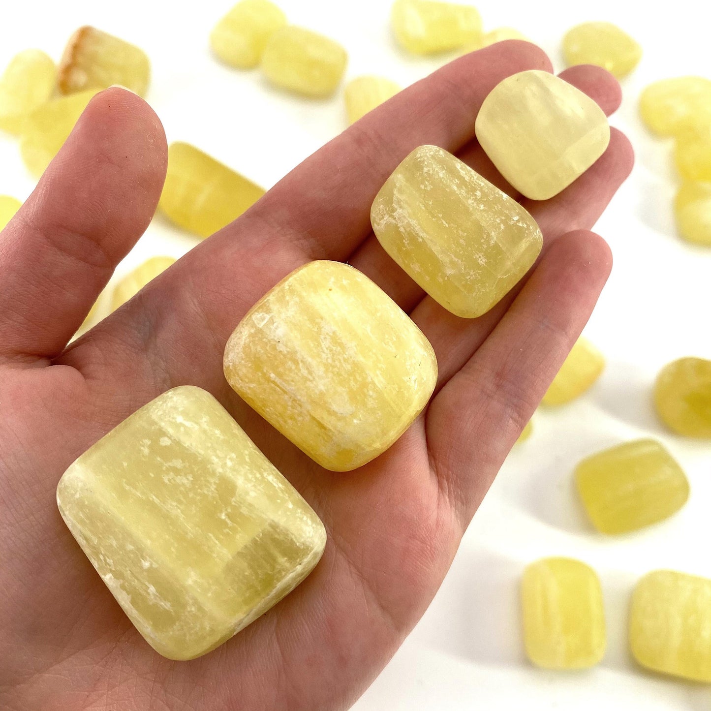 ONE tumbled lemon calcite, natural yellow calcite, polished lemon calcite, yellow calcite tumble, yellow calcite crystal