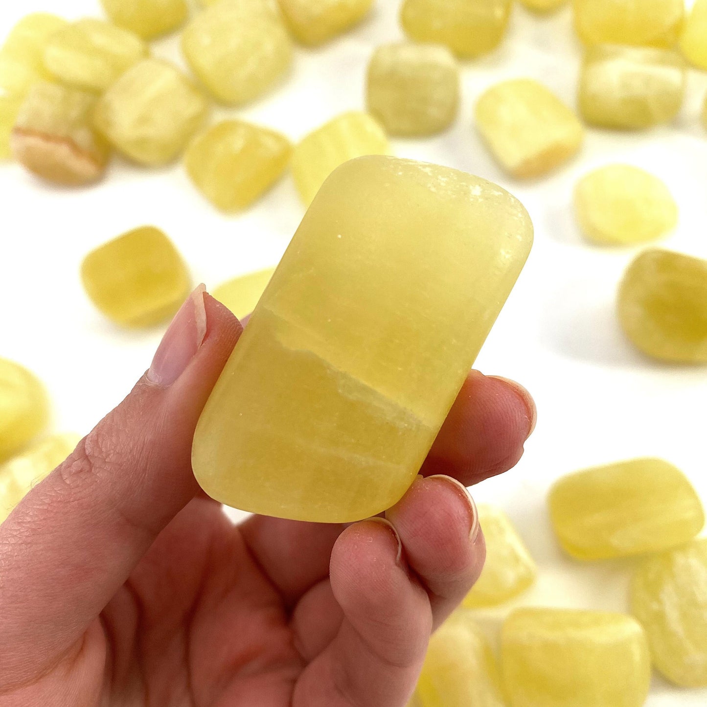ONE tumbled lemon calcite, natural yellow calcite, polished lemon calcite, yellow calcite tumble, yellow calcite crystal