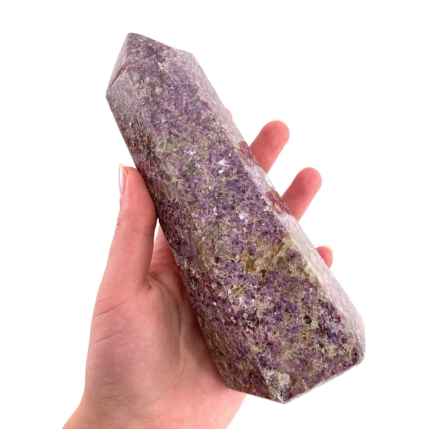XL Polished lepidolite point, lepidolite wand, lepidolite crystal, crystal point