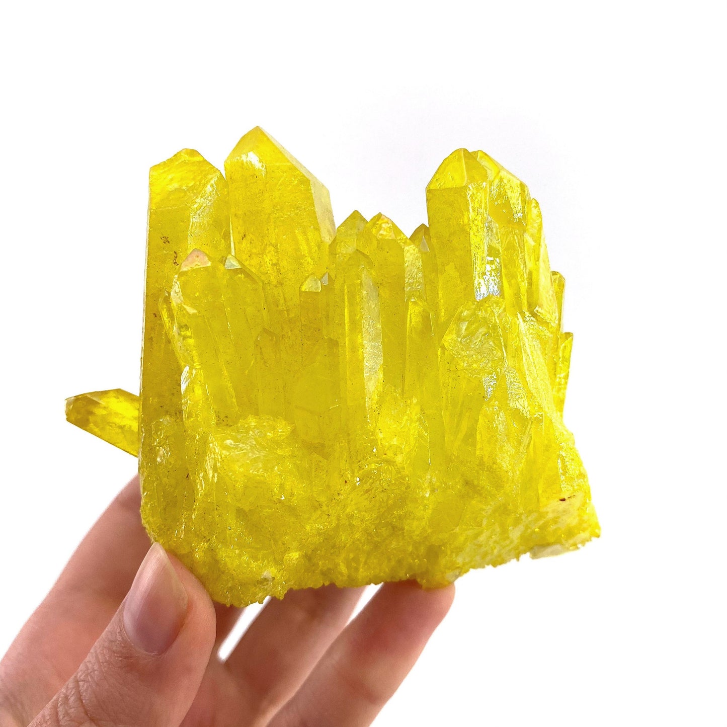 Lemon Aura Crystal Cluster, yellow aura quartz crystal