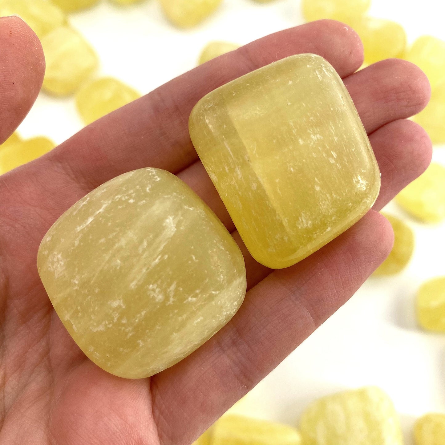 ONE tumbled lemon calcite, natural yellow calcite, polished lemon calcite, yellow calcite tumble, yellow calcite crystal