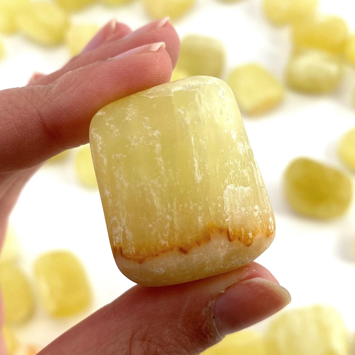 ONE tumbled lemon calcite, natural yellow calcite, polished lemon calcite, yellow calcite tumble, yellow calcite crystal