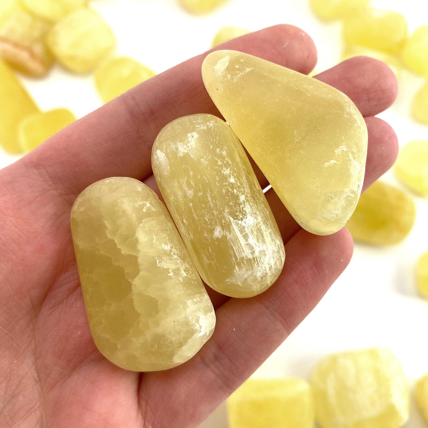 ONE tumbled lemon calcite, natural yellow calcite, polished lemon calcite, yellow calcite tumble, yellow calcite crystal