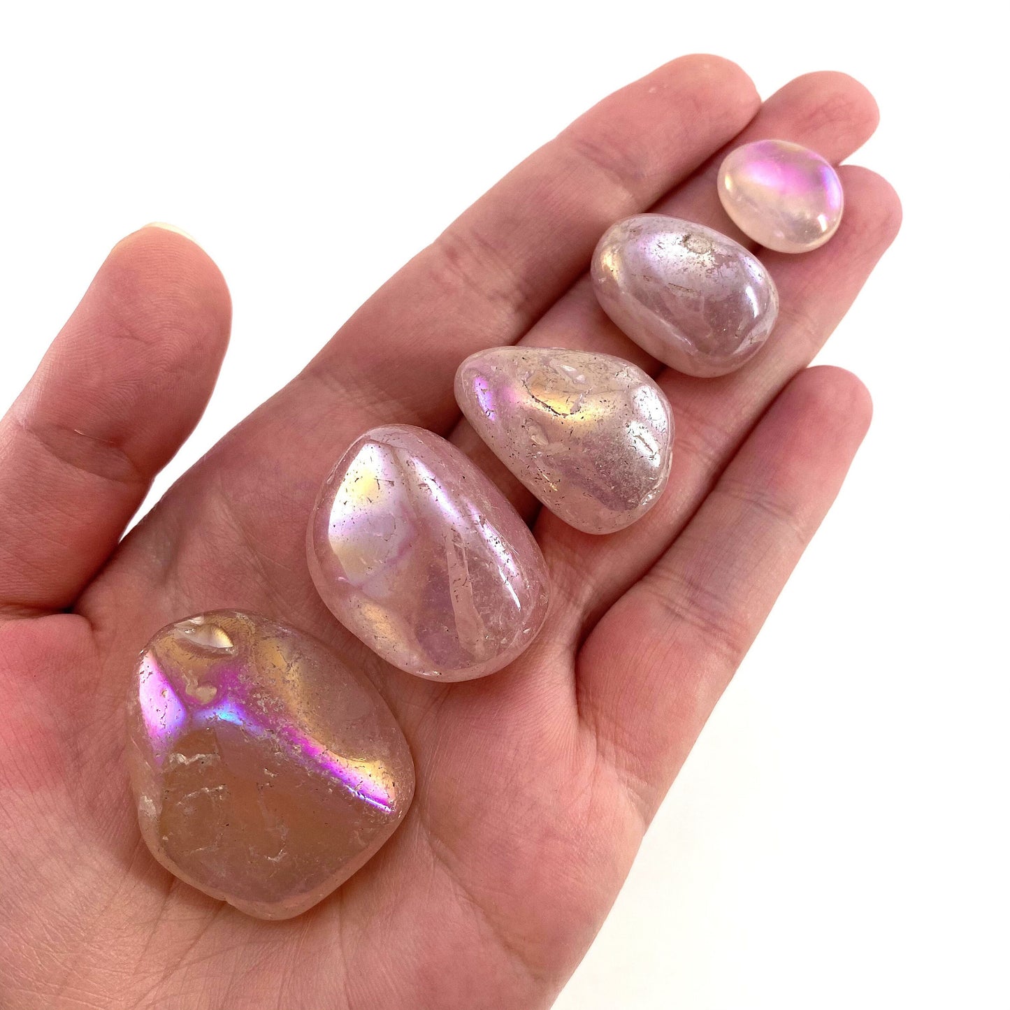 ONE tumbled angel aura rose quartz, aura rose quartz, polished angel aura rose quartz, angel aura quartz tumble, rainbow aura crystal
