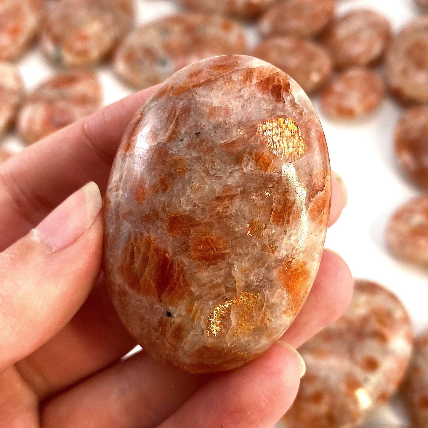 Sunstone Palm Stone (India) | sun stone palmstone, pocket stone, worry stone, Sunstone, flashy sunstone