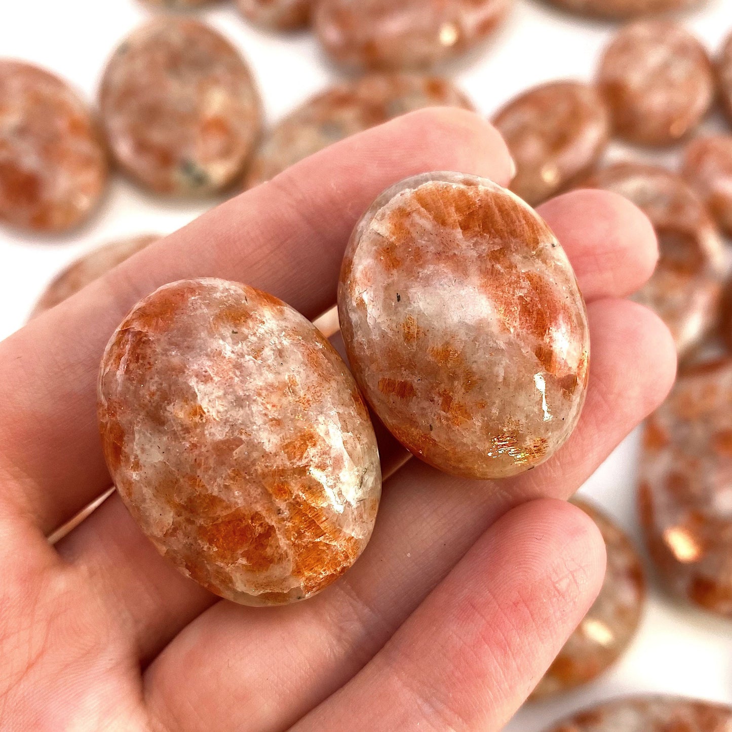Sunstone Palm Stone (India) | sun stone palmstone, pocket stone, worry stone, Sunstone, flashy sunstone