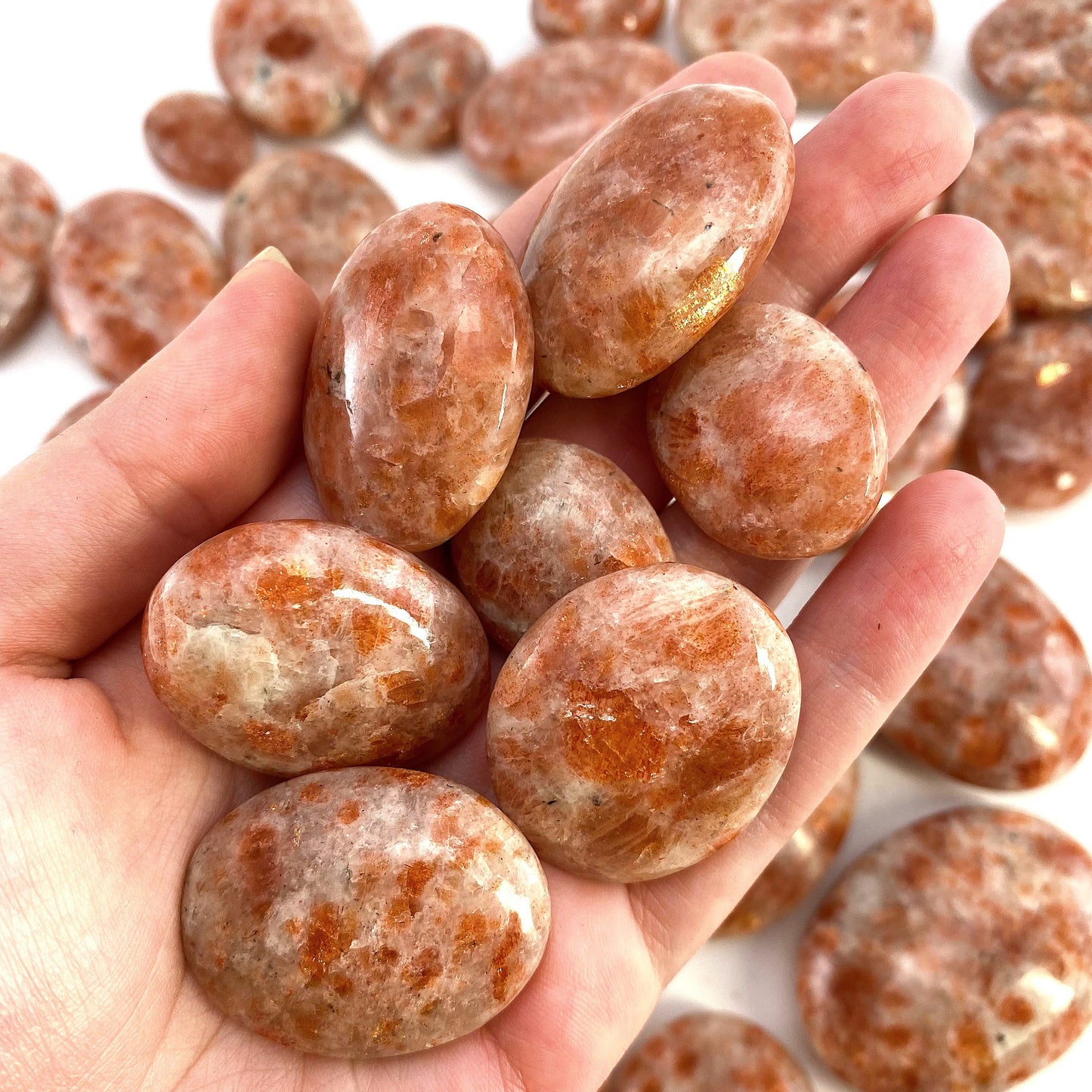 Sunstone Palm Stone (India) | sun stone palmstone, pocket stone, worry stone, Sunstone, flashy sunstone