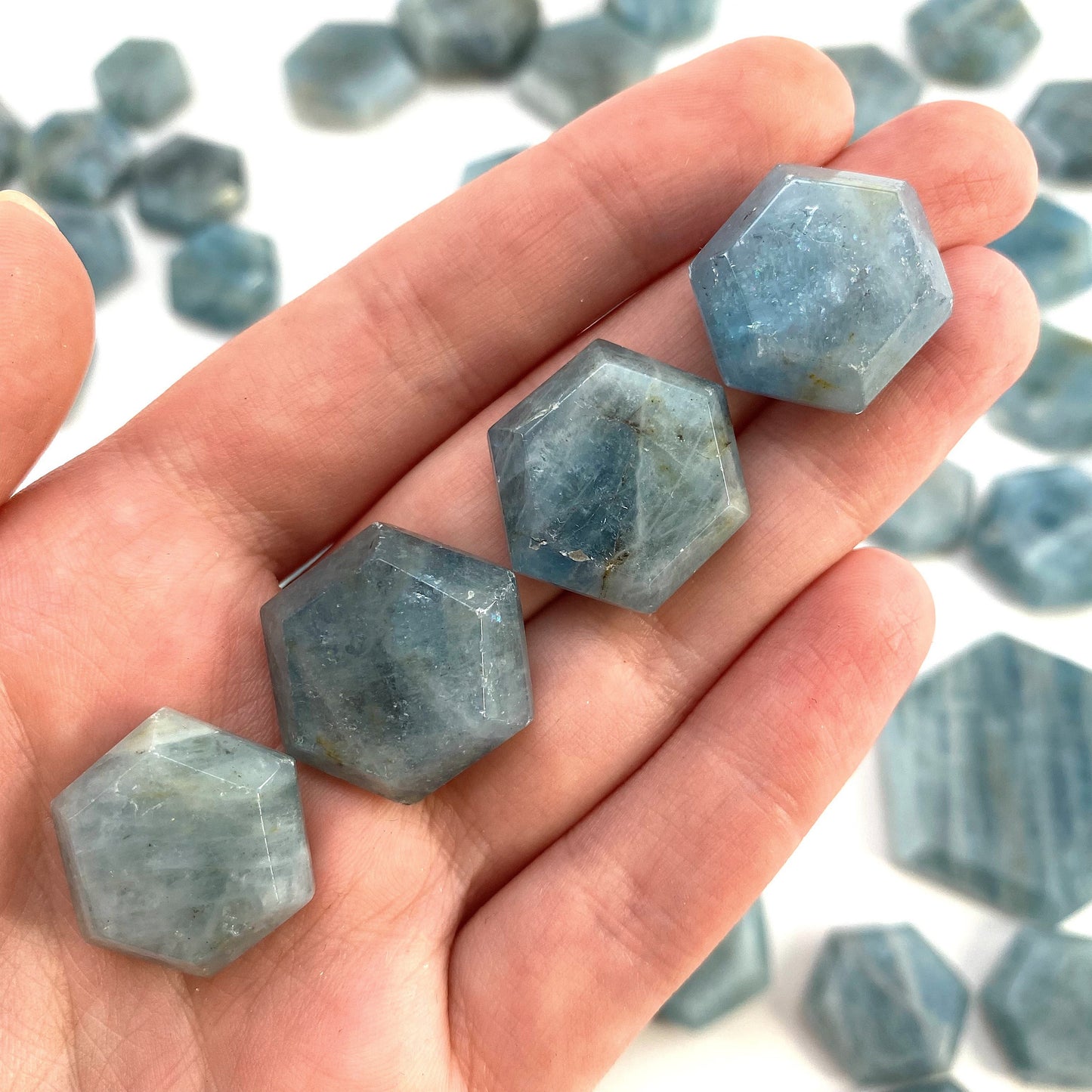 Aquamarine Hexagon, genuine aquamarine, pocket stone, worry stone, natural aquamarine, crystal hexagon, aquamarine palm stone
