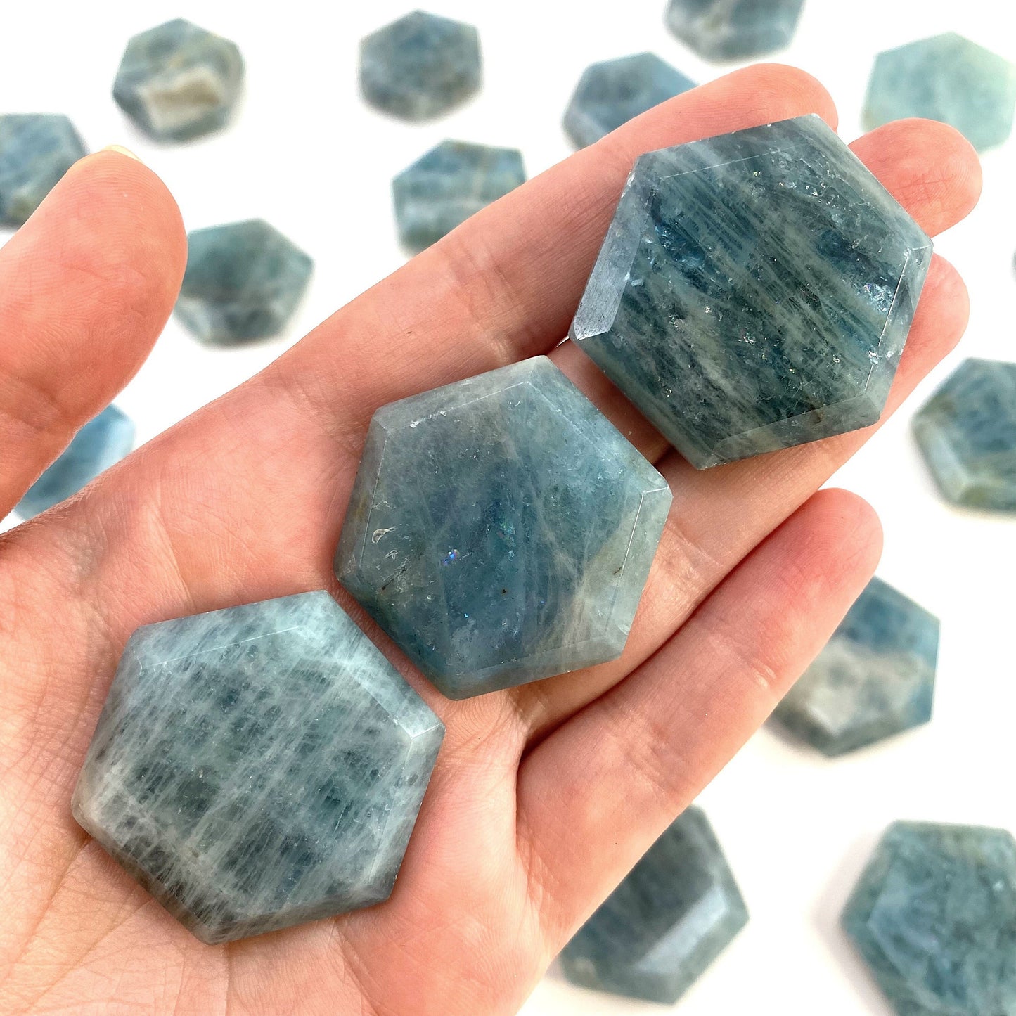 Aquamarine Hexagon, genuine aquamarine, pocket stone, worry stone, natural aquamarine, crystal hexagon, aquamarine palm stone