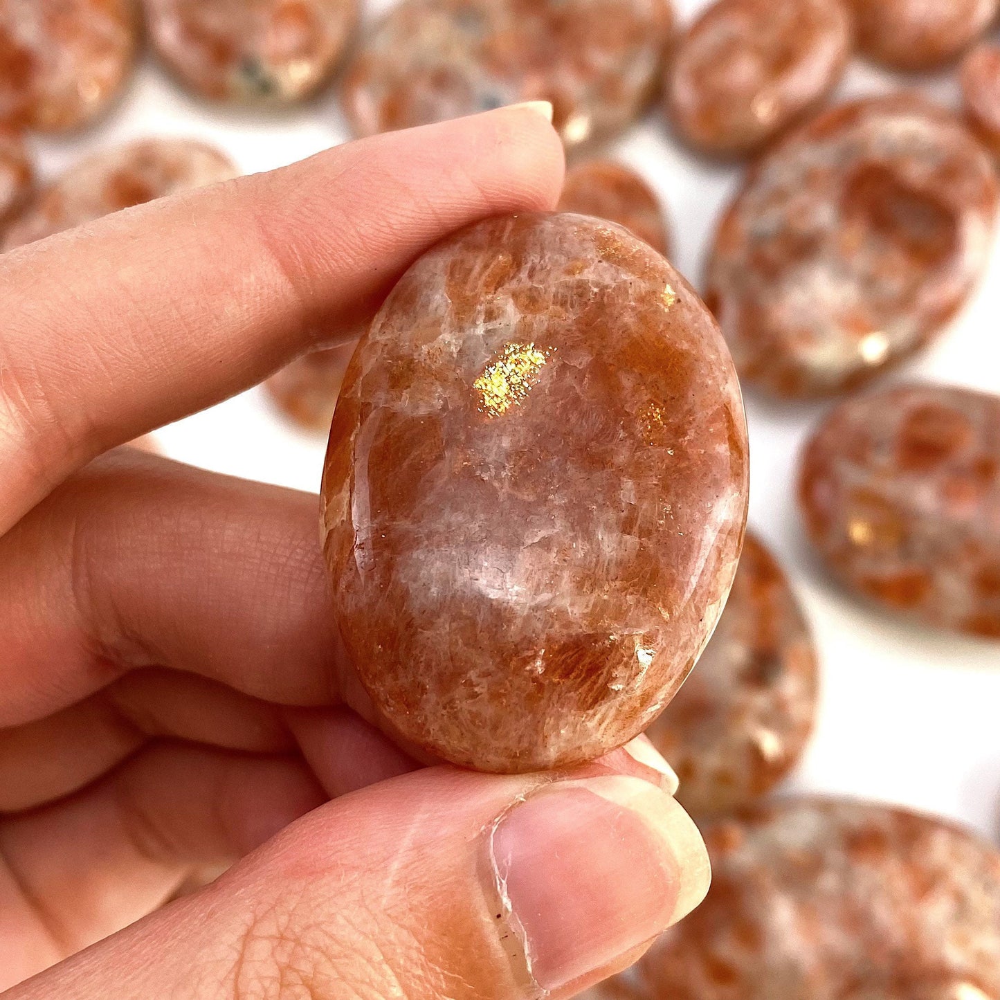 Sunstone Palm Stone (India) | sun stone palmstone, pocket stone, worry stone, Sunstone, flashy sunstone
