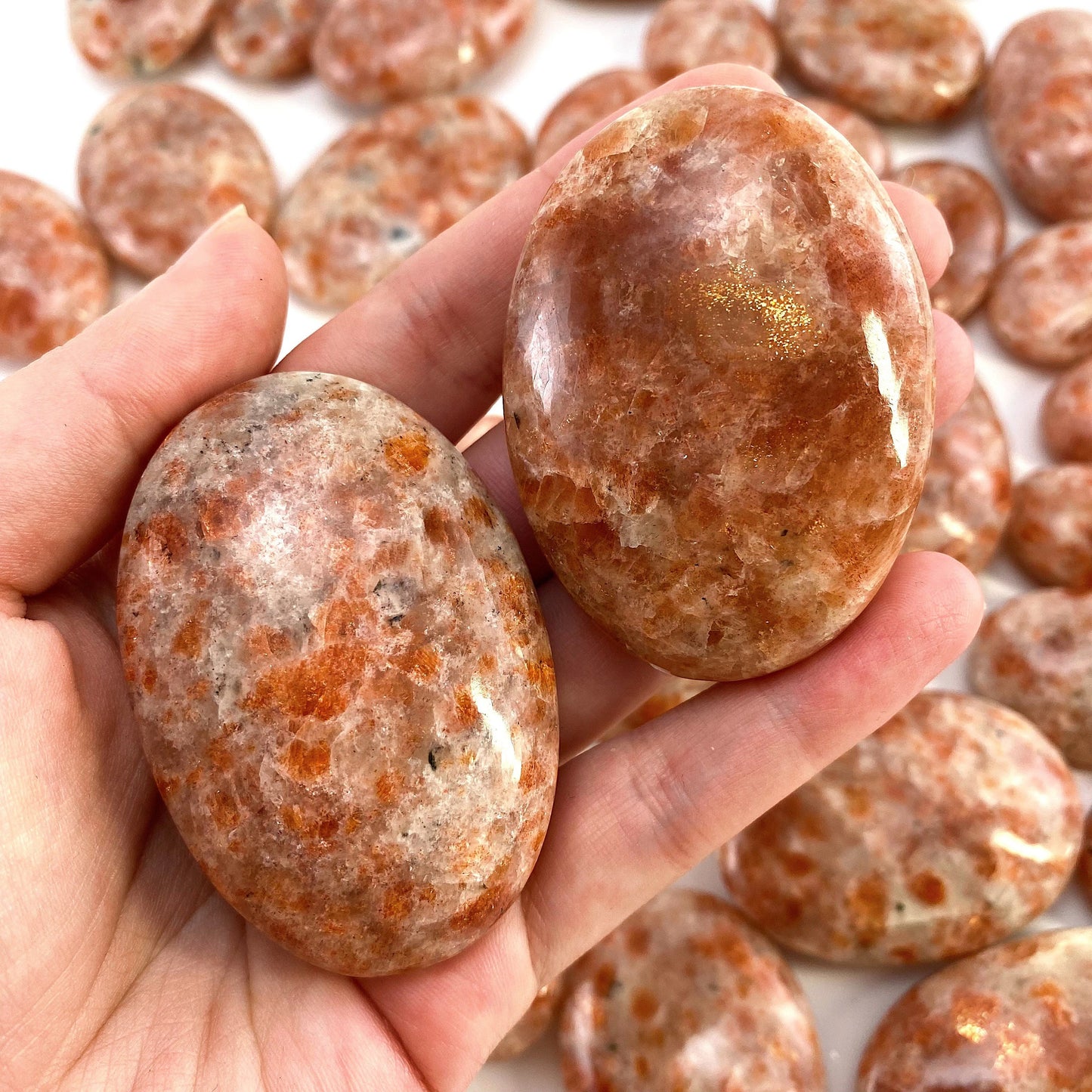 Sunstone Palm Stone (India) | sun stone palmstone, pocket stone, worry stone, Sunstone, flashy sunstone