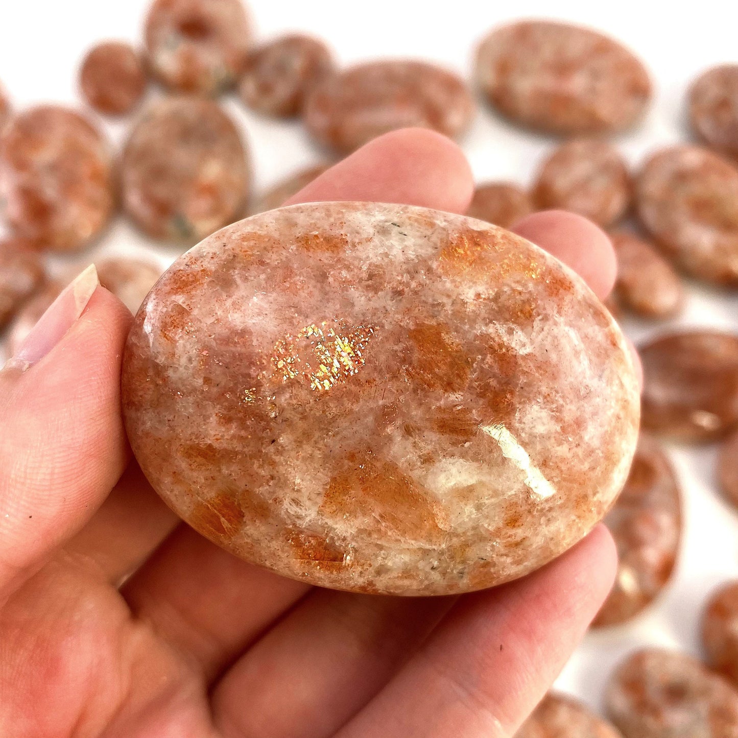 Sunstone Palm Stone (India) | sun stone palmstone, pocket stone, worry stone, Sunstone, flashy sunstone