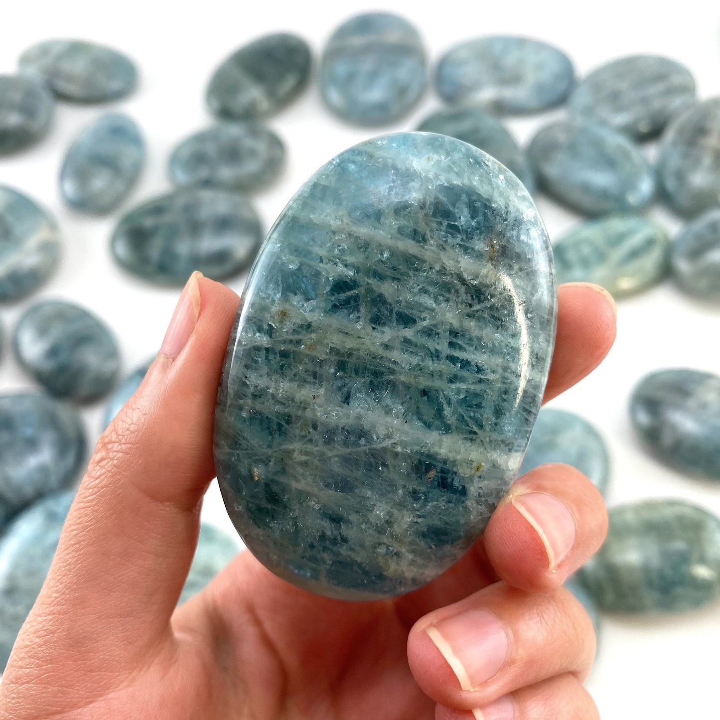 Aquamarine Palm stone, genuine aquamarine palmstone, pocket stone, worry stone, natural aquamarine