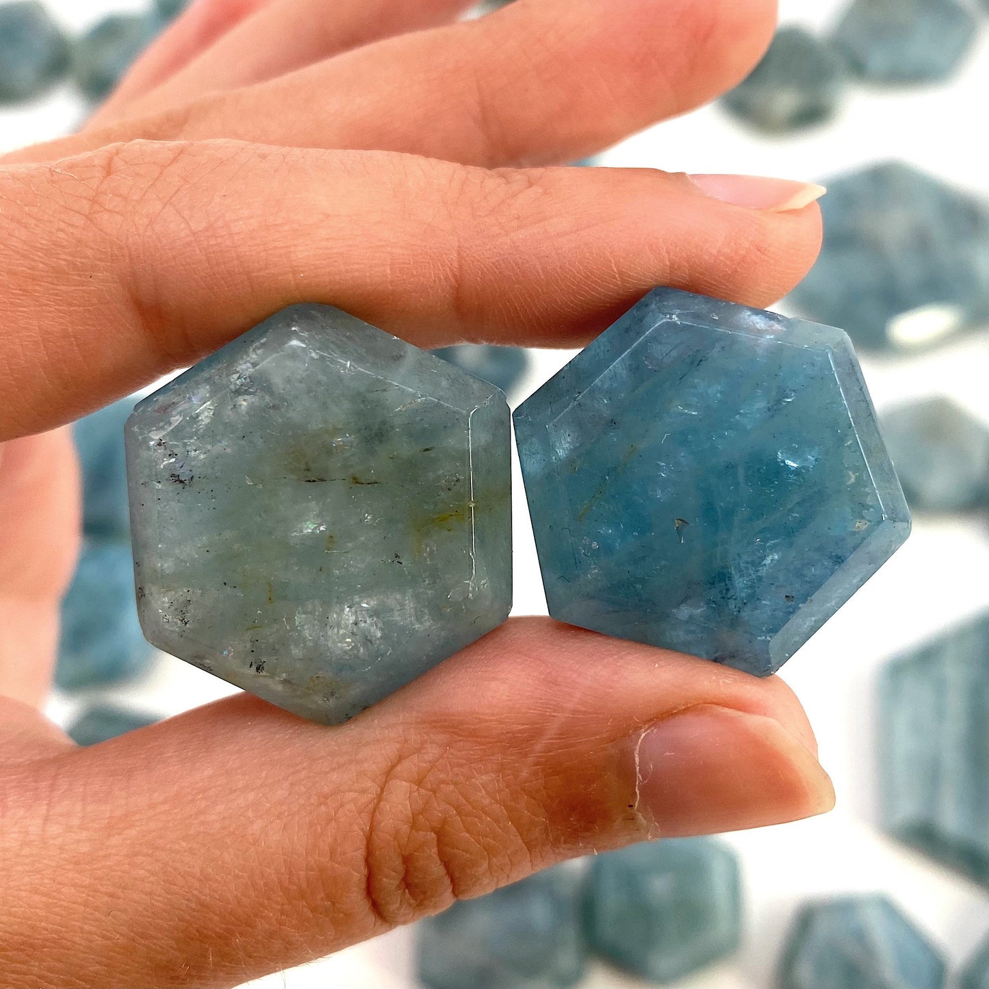 Aquamarine Hexagon, genuine aquamarine, pocket stone, worry stone, natural aquamarine, crystal hexagon, aquamarine palm stone