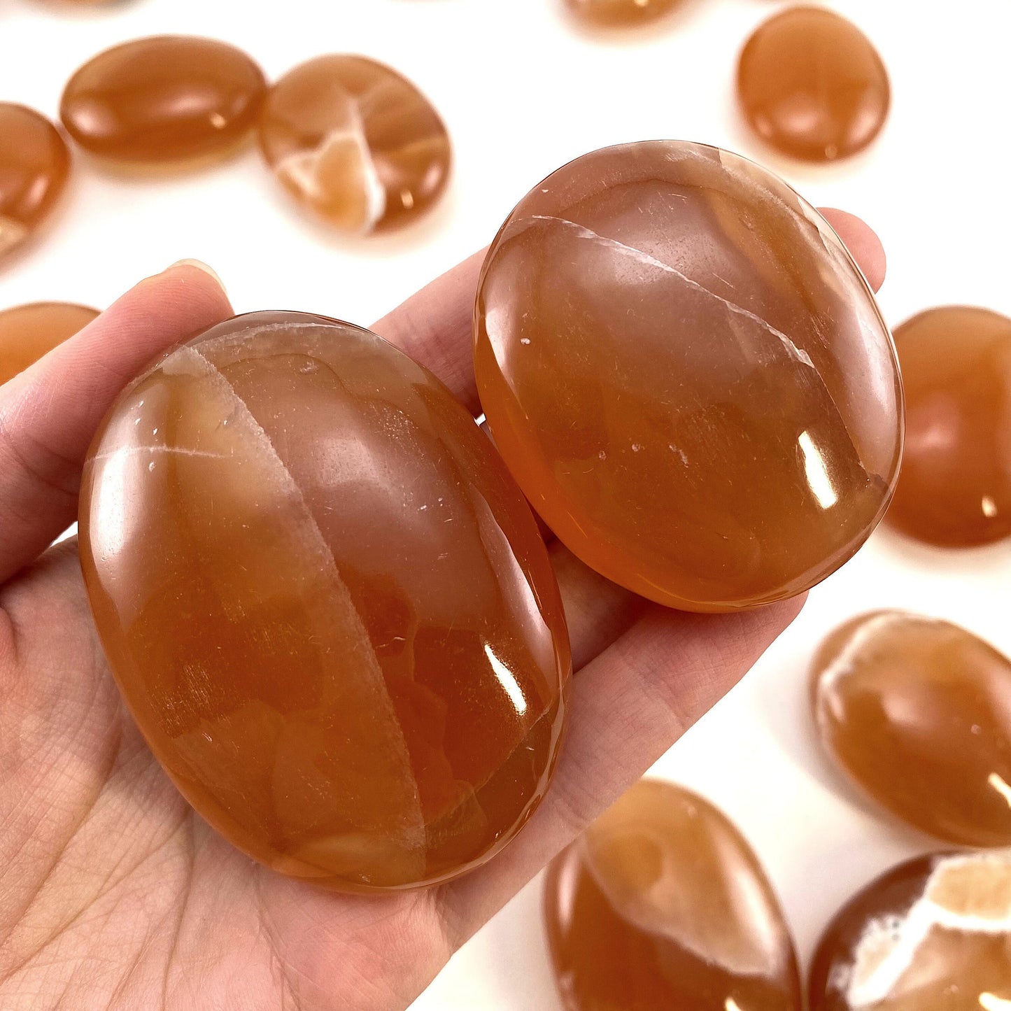 Honey Calcite Palm Stone, honey calcite, honey calcite palmstone, palm stone, worry stone