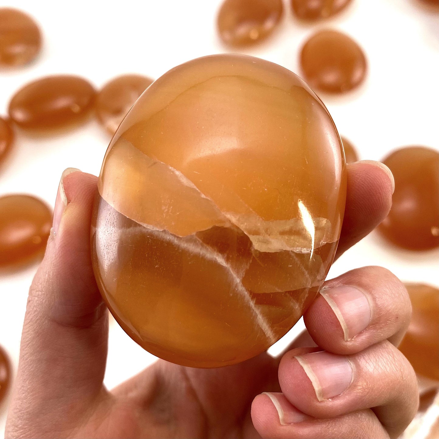Honey Calcite Palm Stone, honey calcite, honey calcite palmstone, palm stone, worry stone