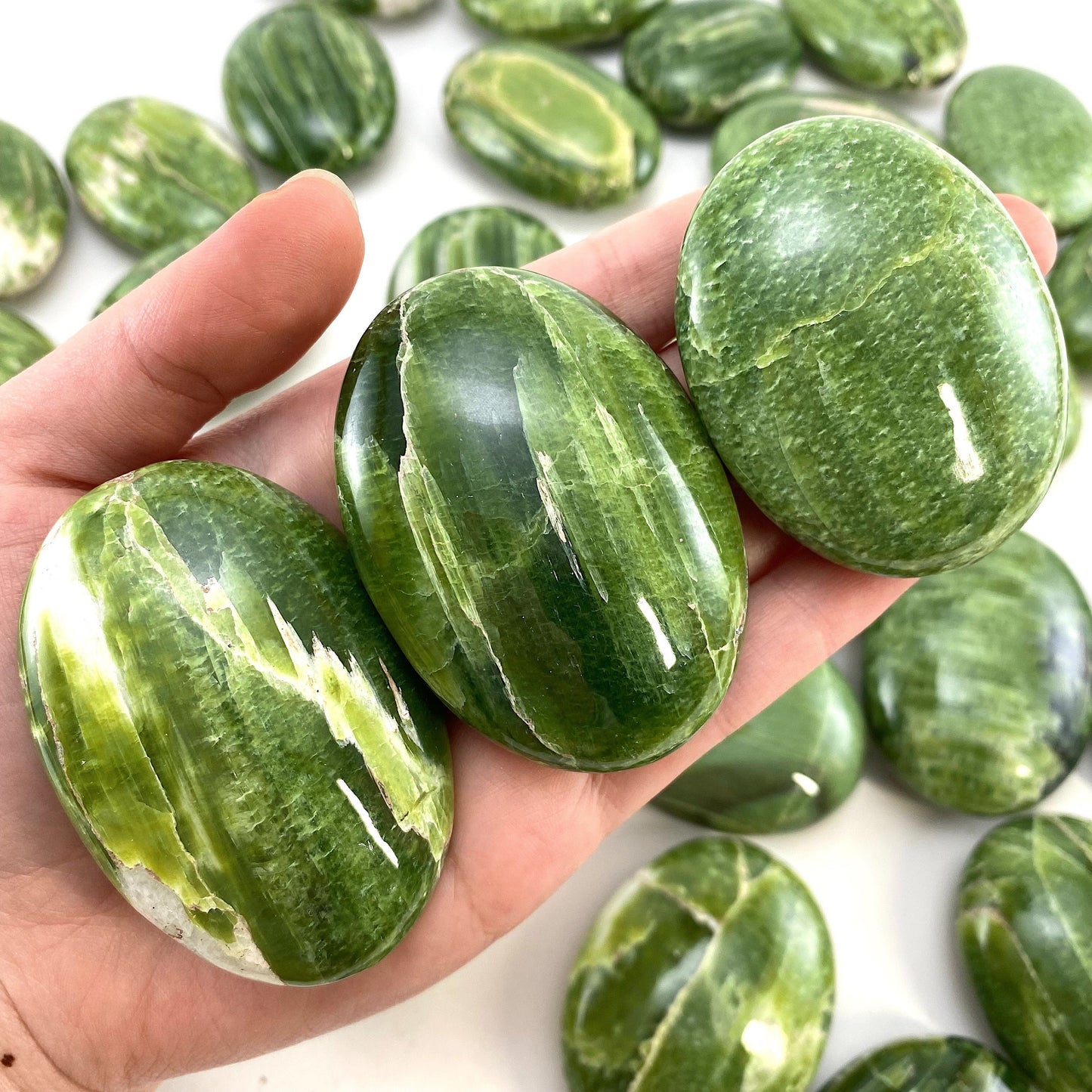 Rare! Tremolite Palm Stone, green tremolite, tremolite palmstone, palm stone, worry stone