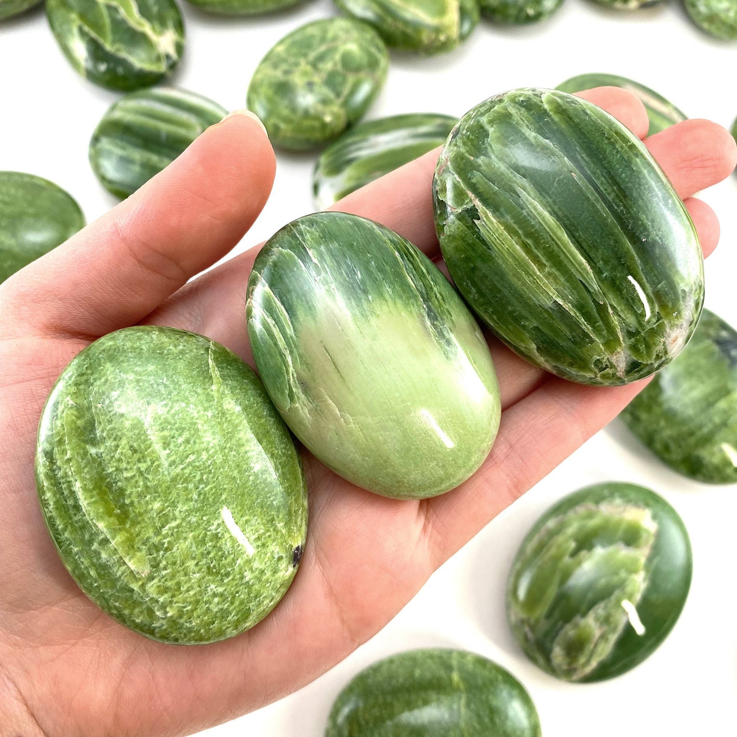 Rare! Tremolite Palm Stone, green tremolite, tremolite palmstone, palm stone, worry stone