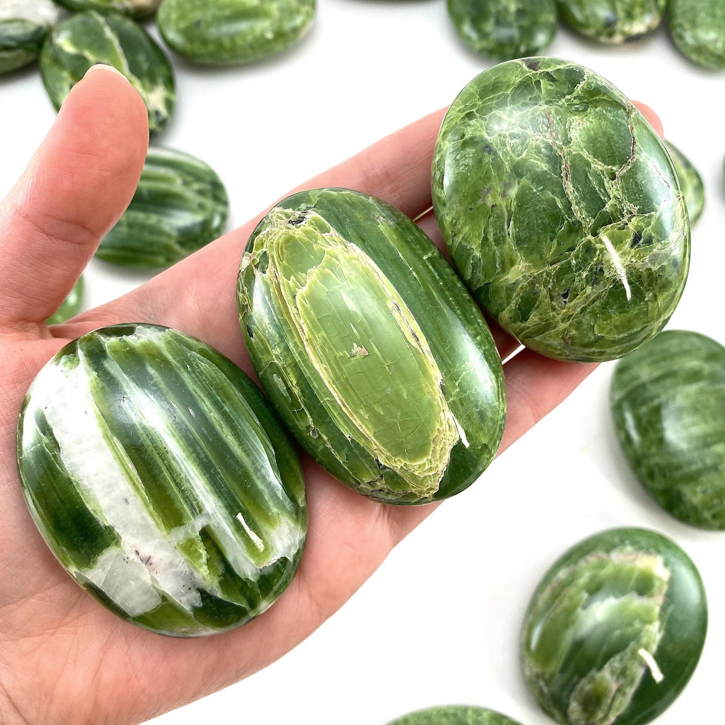 Rare! Tremolite Palm Stone, green tremolite, tremolite palmstone, palm stone, worry stone