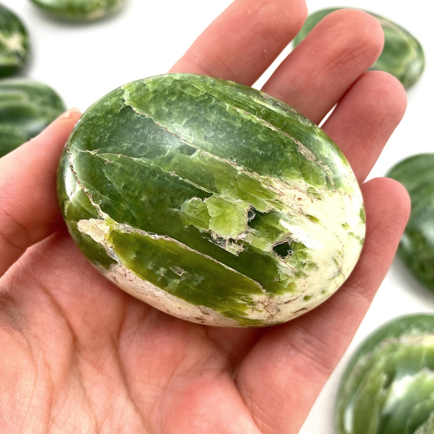 Rare! Tremolite Palm Stone, green tremolite, tremolite palmstone, palm stone, worry stone