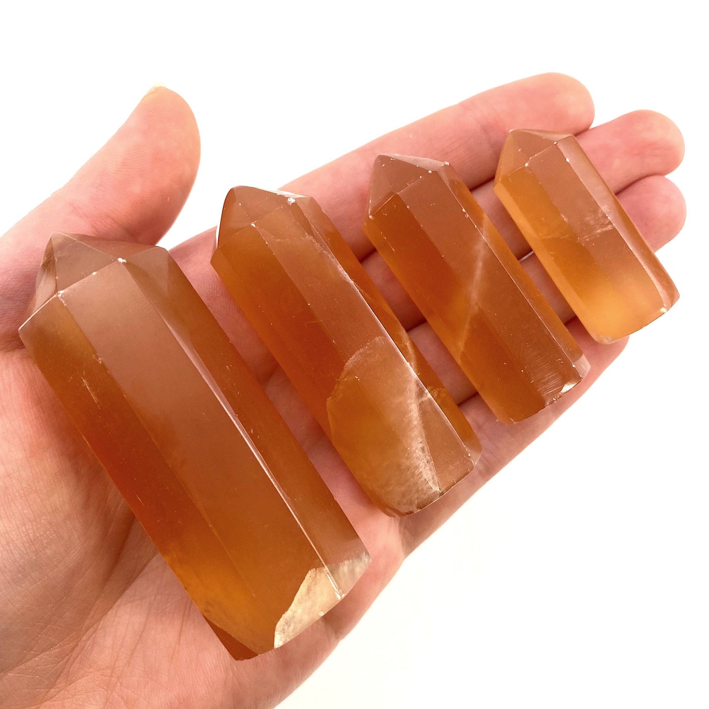 Honey Calcite Point, orange calcite tower, crystal point, honey calcite crystal